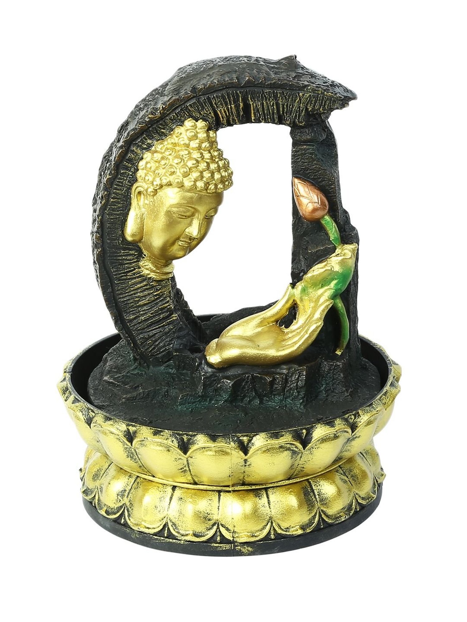 Tayhaa Gold & Brown Hand Sculpted Buddha Indoor Water Fountain with Light