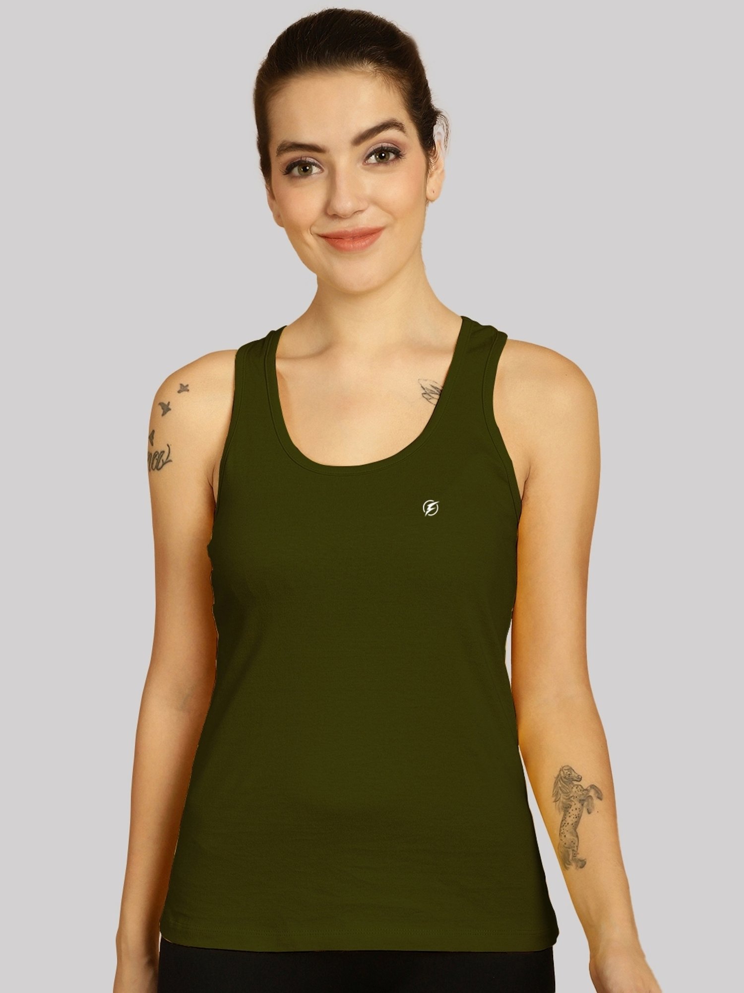 Friskers White & Green Cotton Sports Tank Top - Pack Of 2