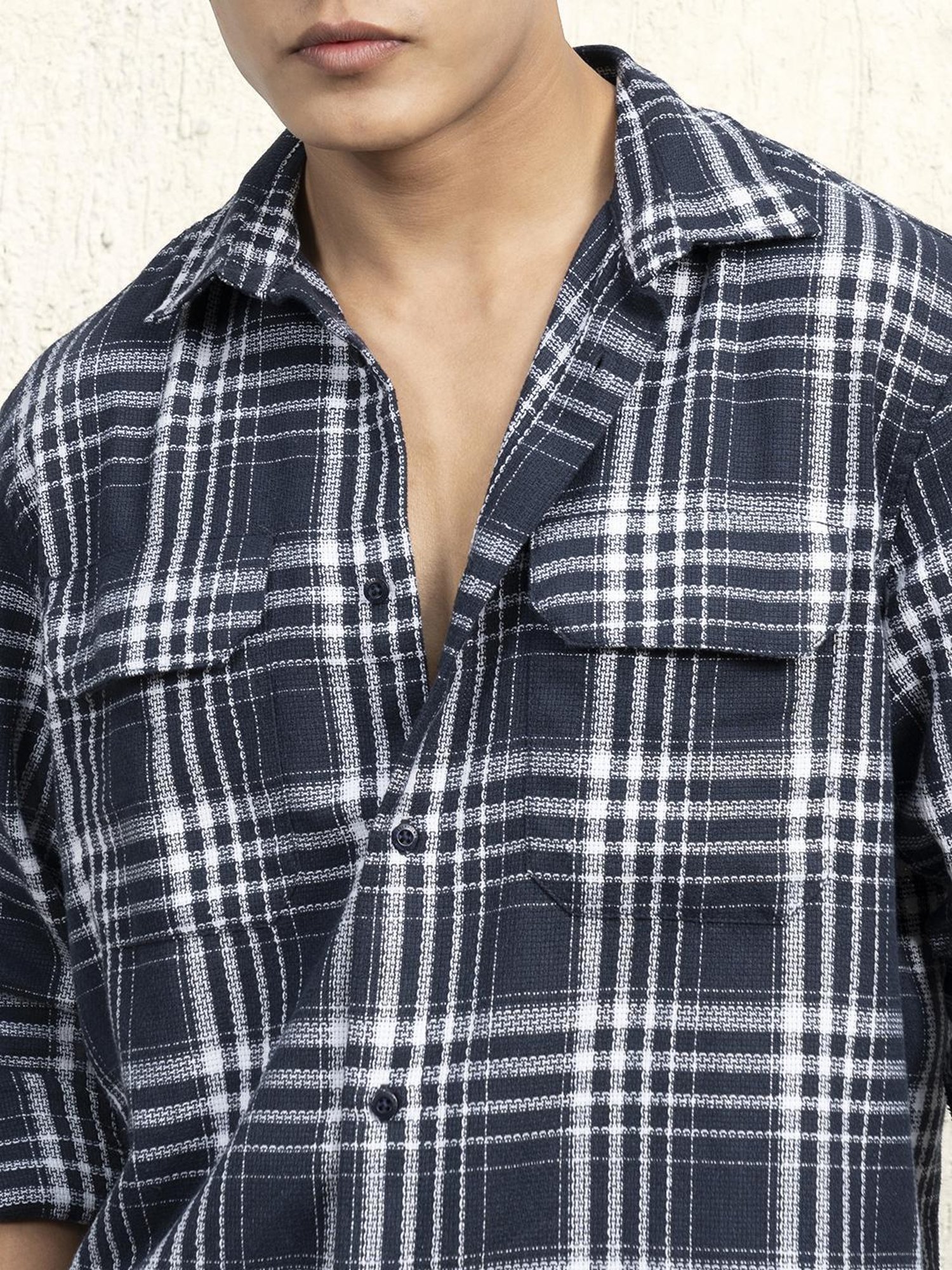 Hubberholme Men Cotton Long Sleeves Oversized Checked Double Pocket Shirt 17