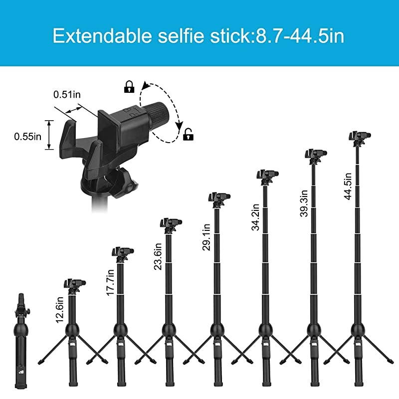 Stick,45 Inch Extendable Stick Tripod with Rechargeable Wireless Remote and Phone Tripod Stand,Compatible with iPhone 11 Pro Xs X 8 7 6 Plus,Samsung Galaxy Note10 S10 S9 S8,Gopro