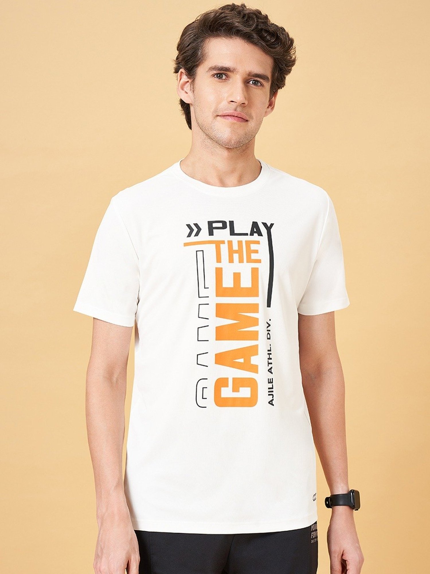 Ajile by Pantaloons Bright White Slim Fit Printed T-Shirt