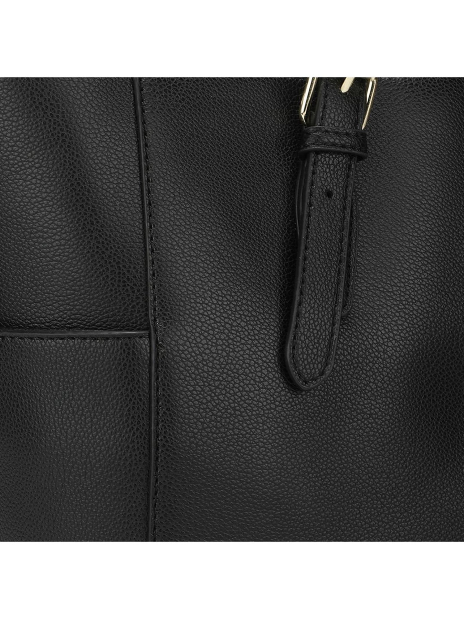 Tyra Liana Black Solid Faux Leather Tote Handbag