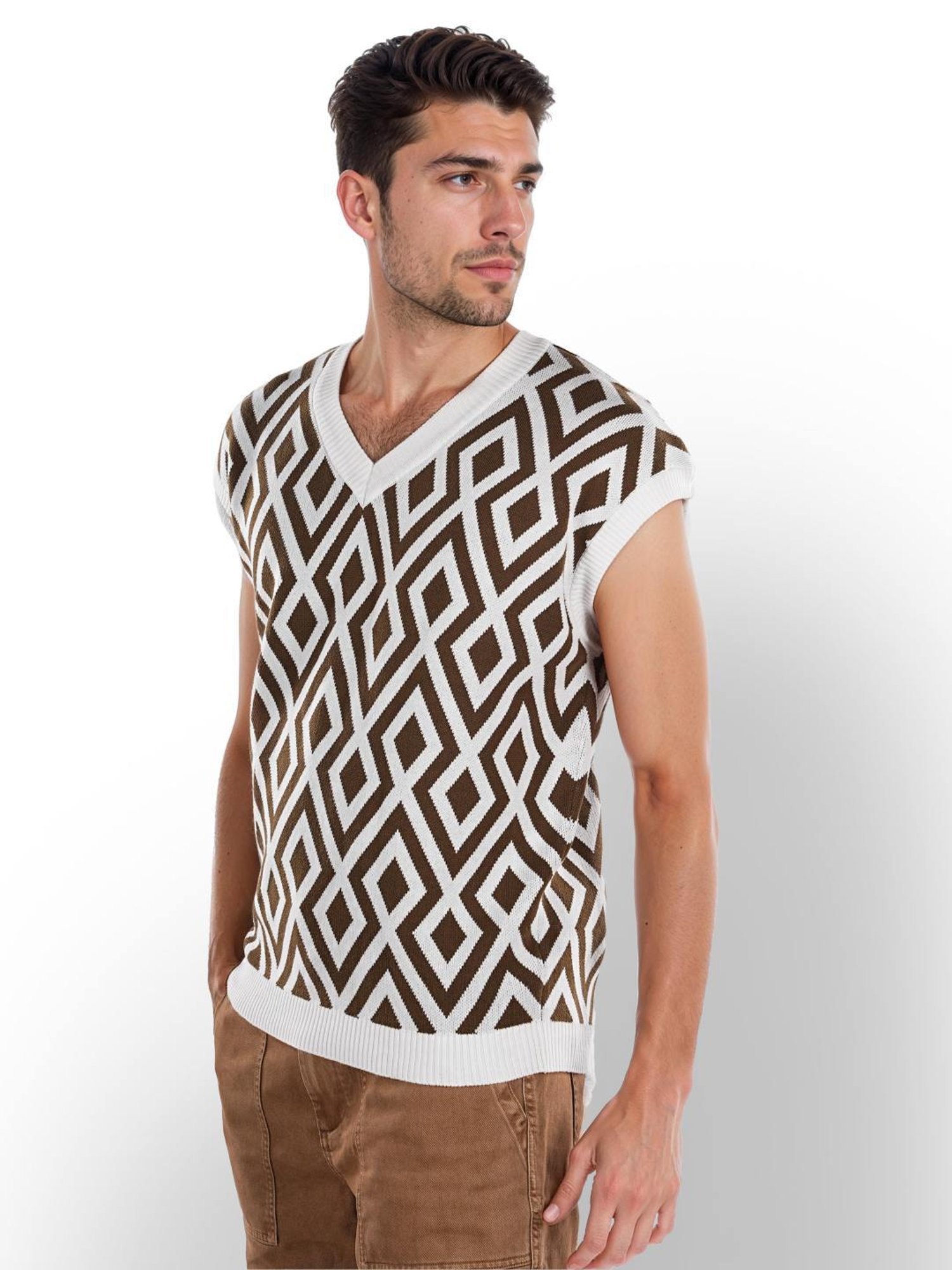 Celio* Olive Regular Fit Printed Sweater