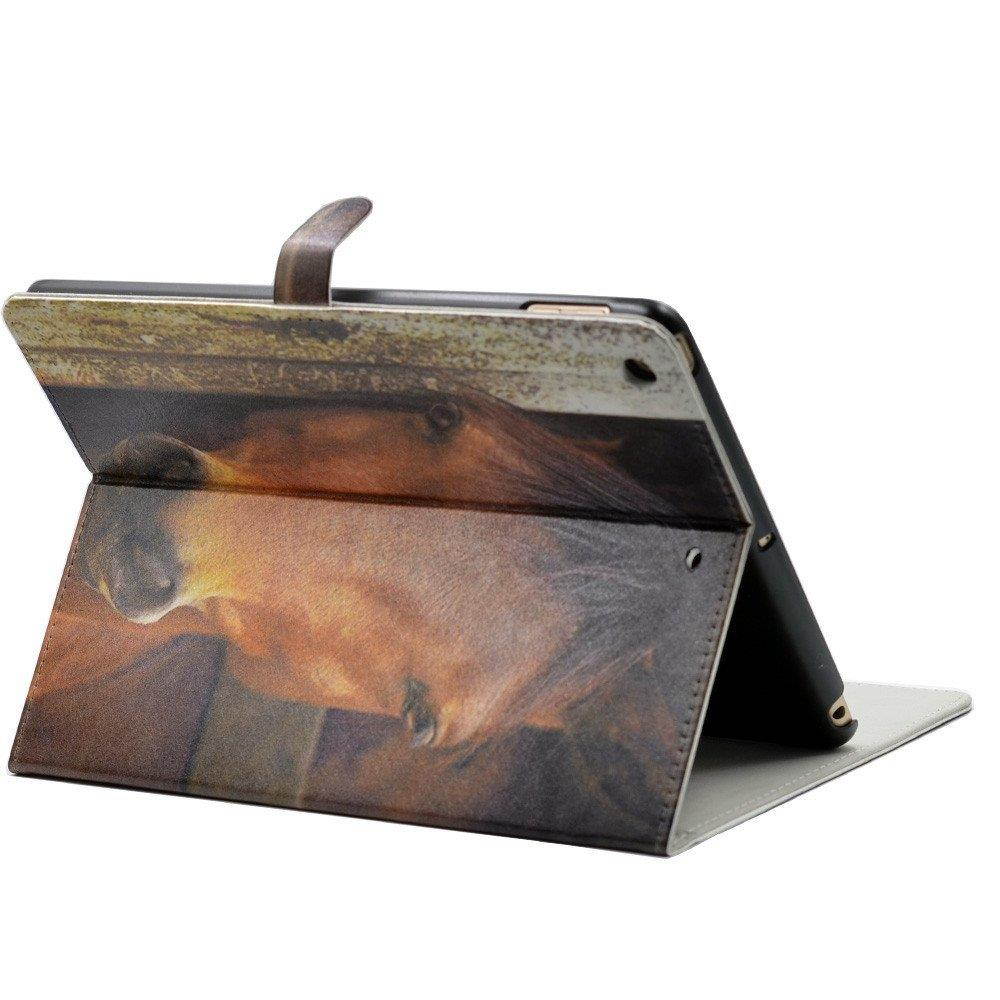 iPad 2017/2018 iPad 9.7 inch Case, Unique Close-up Horse's Face Pattern Leather Flip Stand Case Cover Apple iPad 9.7-inch