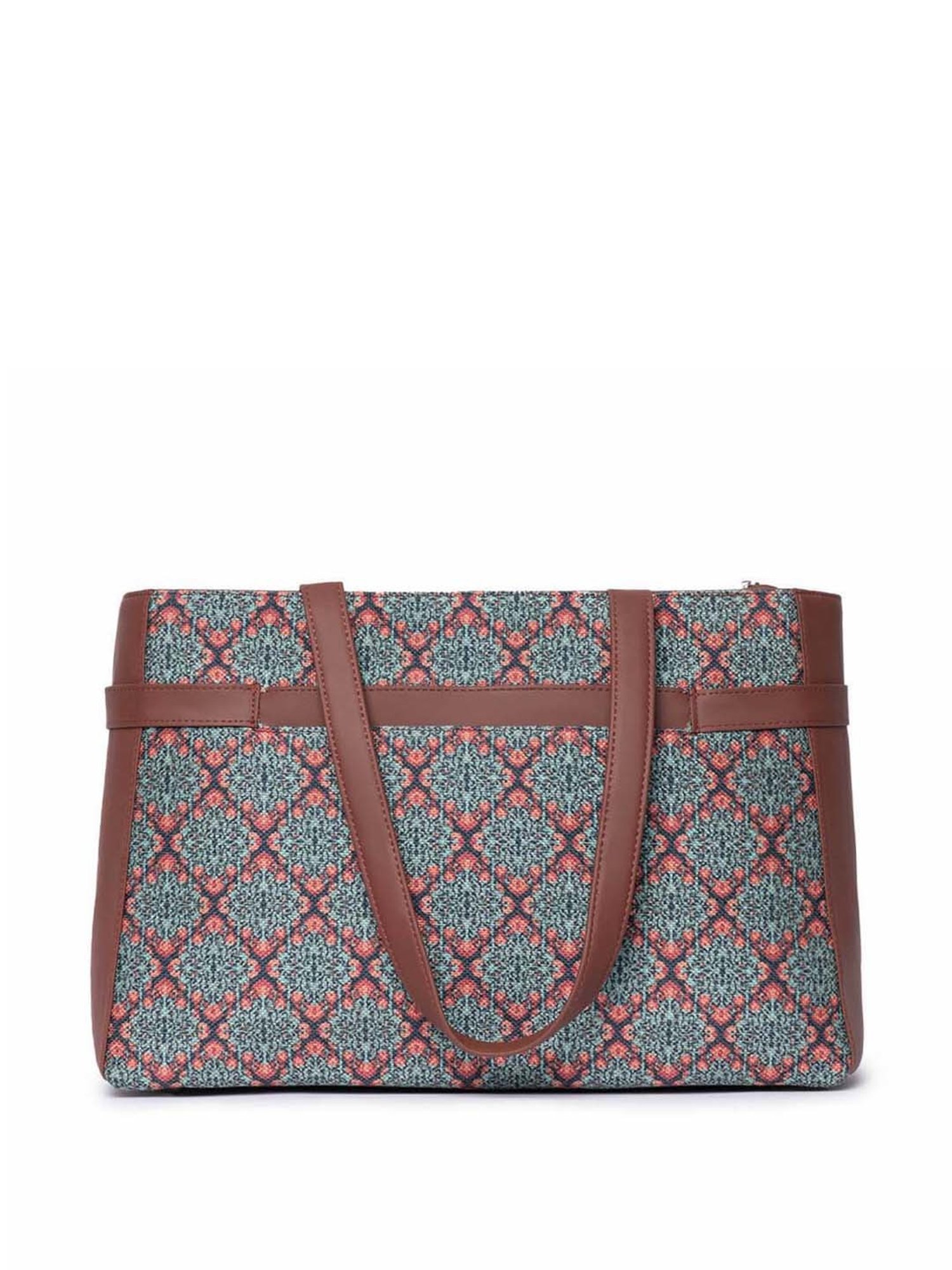 ZOUK Green Printed Large Laptop Tote Handbag
