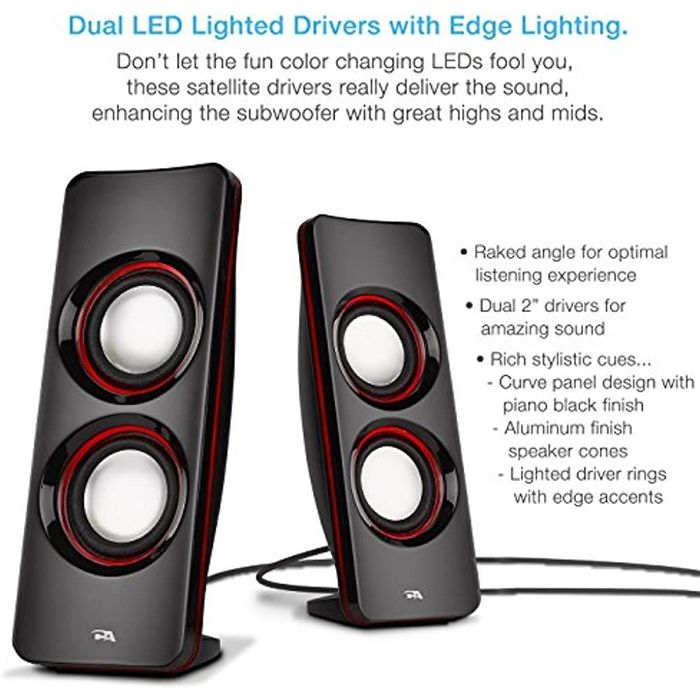 Cyber Acoustics Bluetooth Speakers with LED Lights &ndash; The Perfect Gaming, Movie, Party, Multimedia 2.1 Subwoofer Speaker System (CA-SP34BT)