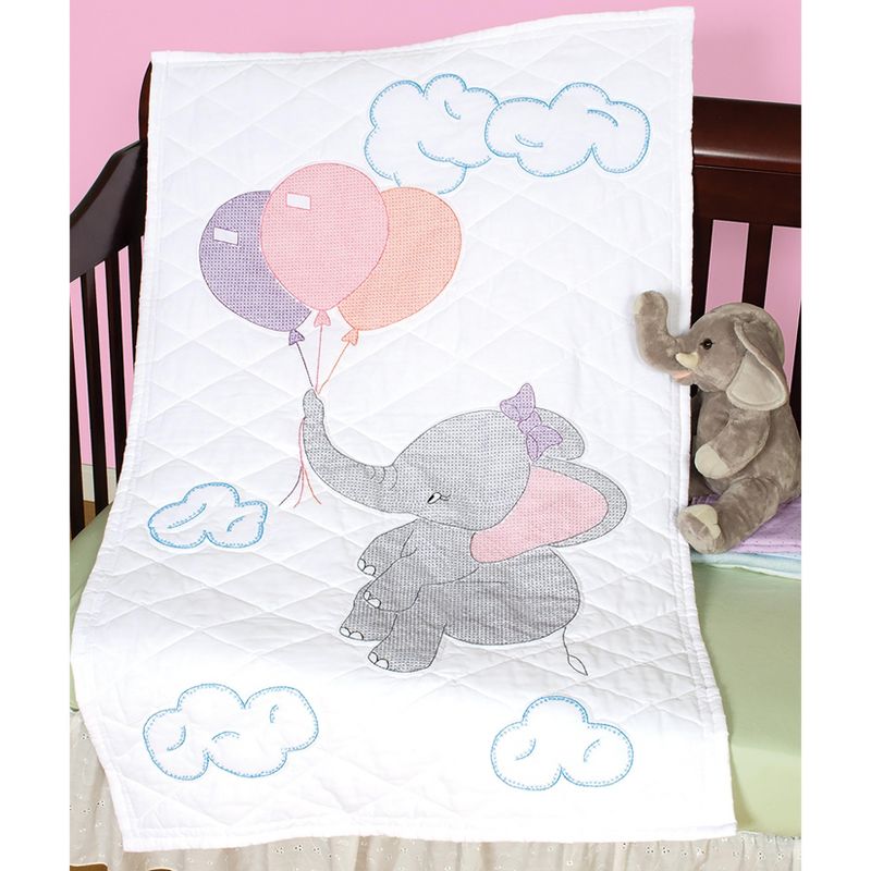 Jack Dempsey Stamped White Quilt Crib Top 40"X60"-Elephant