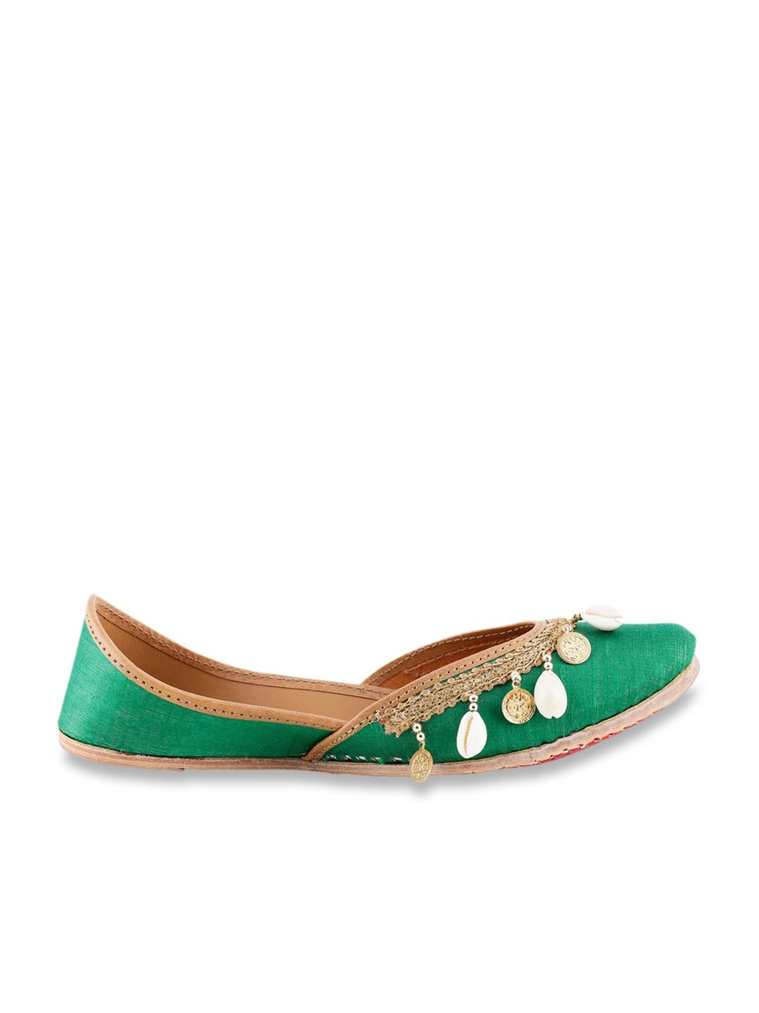 Glam Story Women's Land Snail Dark Green Ethnic Juttis