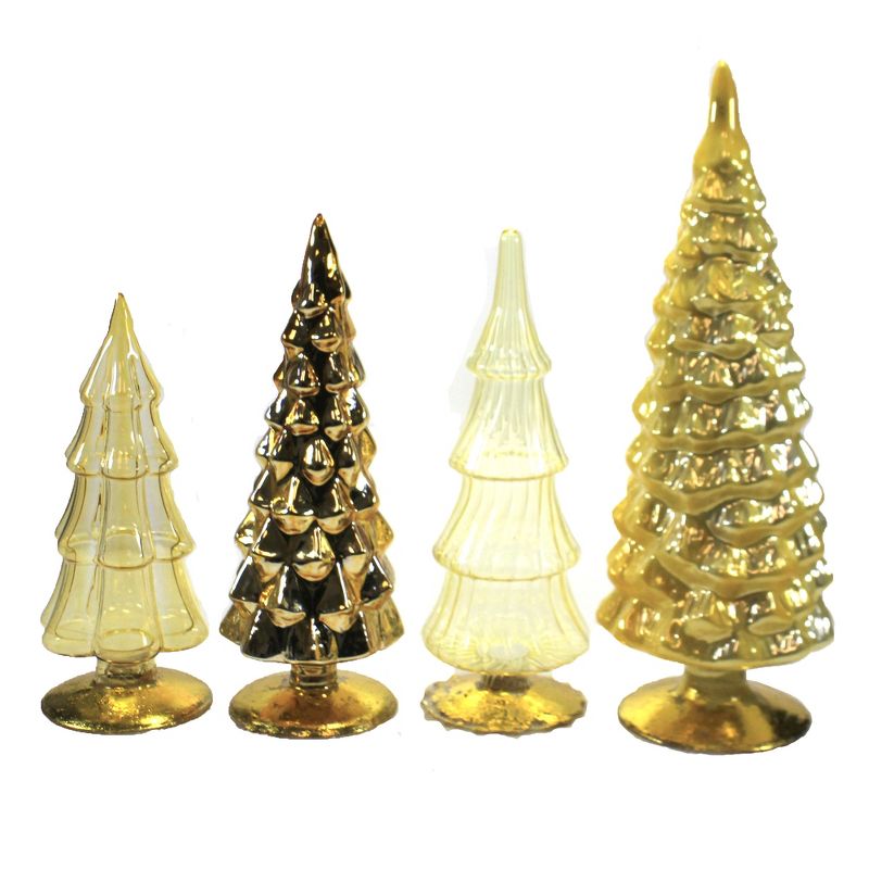Christmas 11.0" Yellow Holiday Glass Trees Set/4 Decorate Mantle Christmas  -  Decorative Figurines
