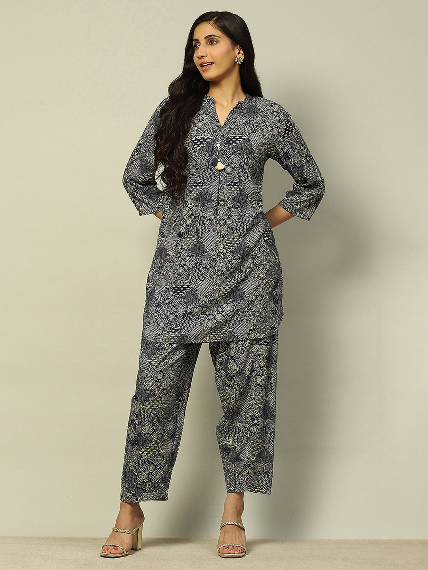 Rangriti Navy Printed Kurta Pant Set