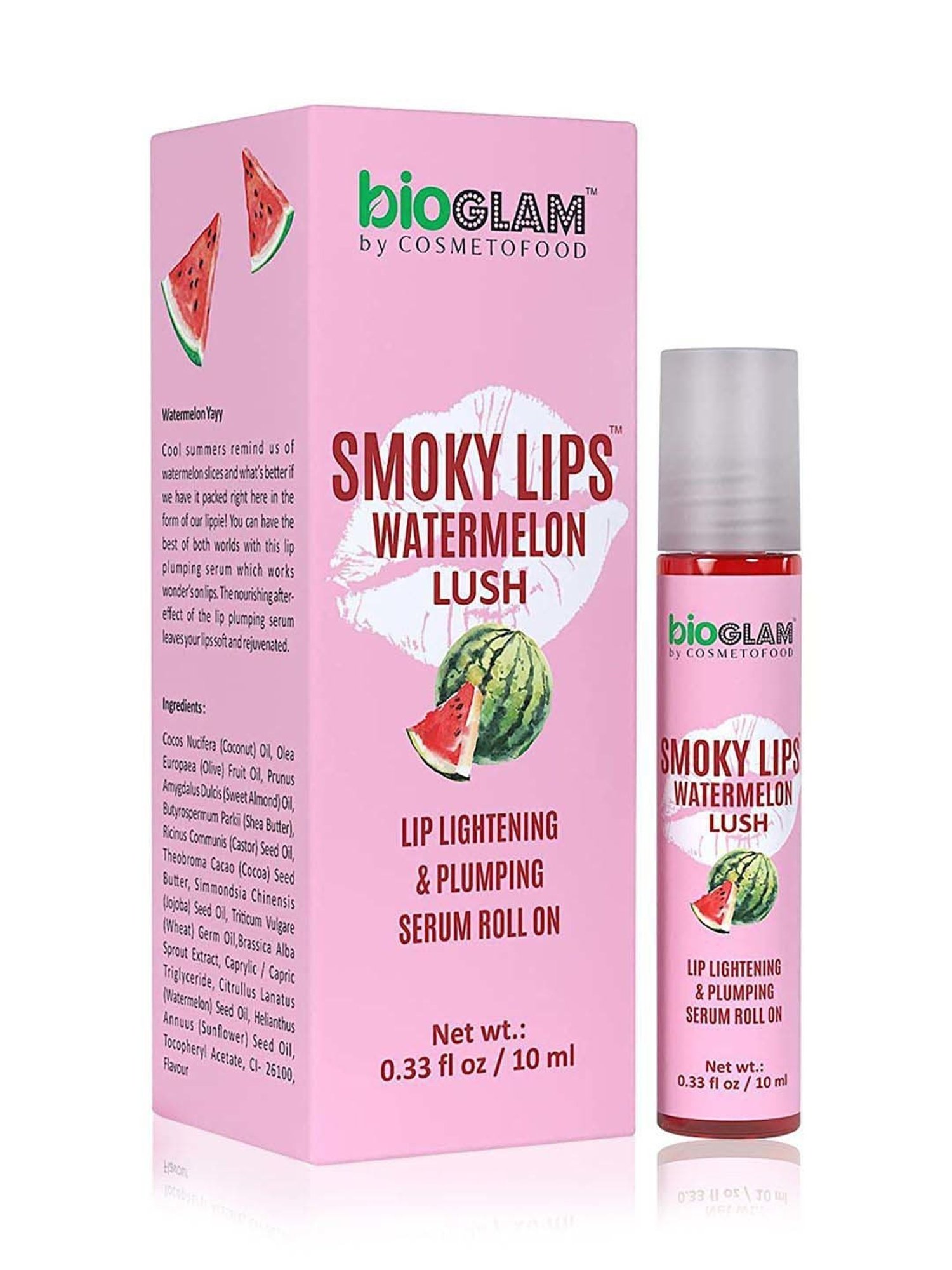 Cosmetofood Bioglam Smoky Watermelon Lush Lip Lighten and Plump Serum Roll On For Plump Lip - 10 ml