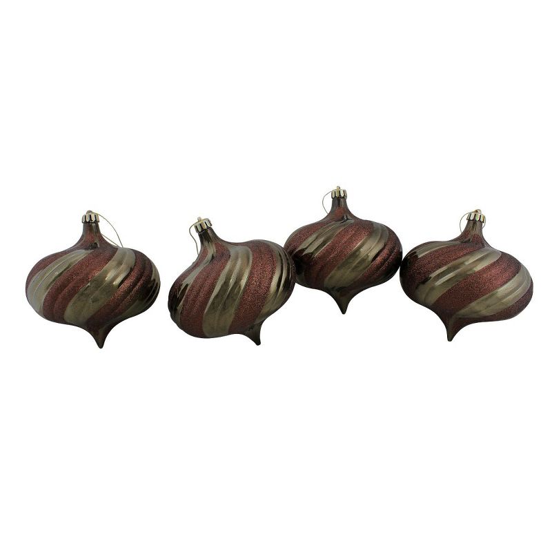 Northlight 4ct Shiny Glitter Swirl Shatterproof Onion Drop Christmas Ornament Set 5.75" - Brown