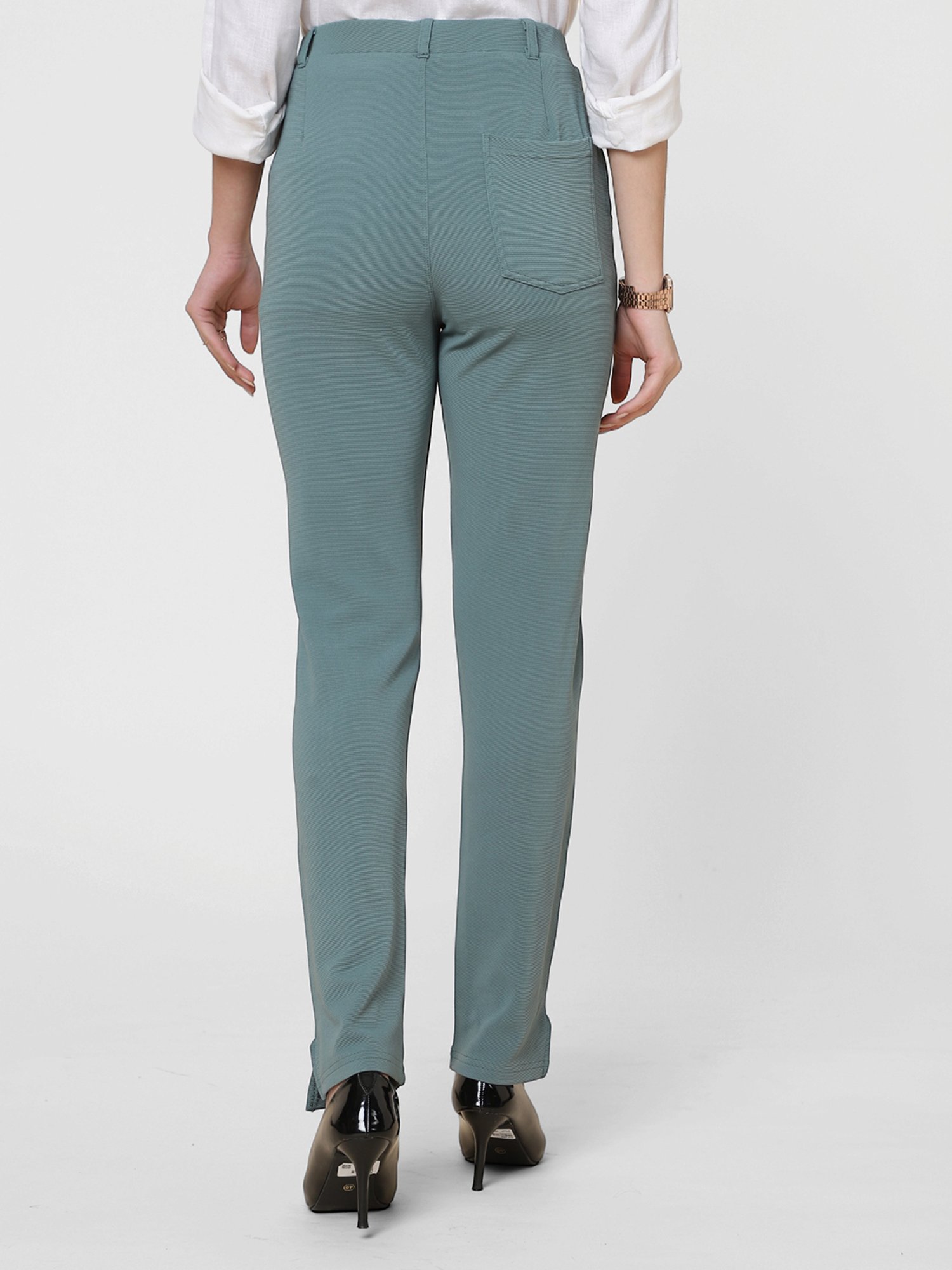 Crozo By Cantabil Black Checks Regular Fit Mid Rise Trousers