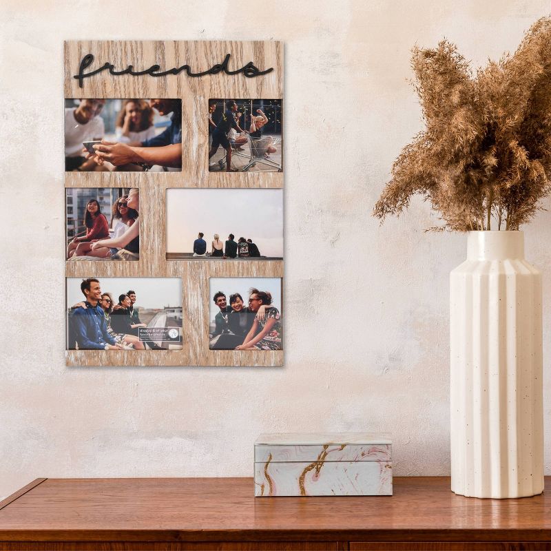10" x 16" Six Opening Friends Metal Word Collage Photo Display Gray - New View