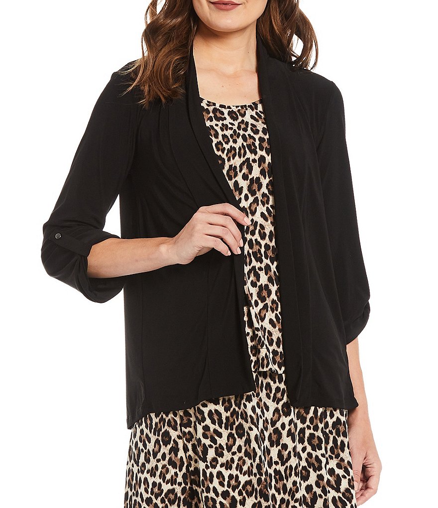 Ali Miles Petite Size Open Mesh Two Button Front 3/4 Sleeve Jacket