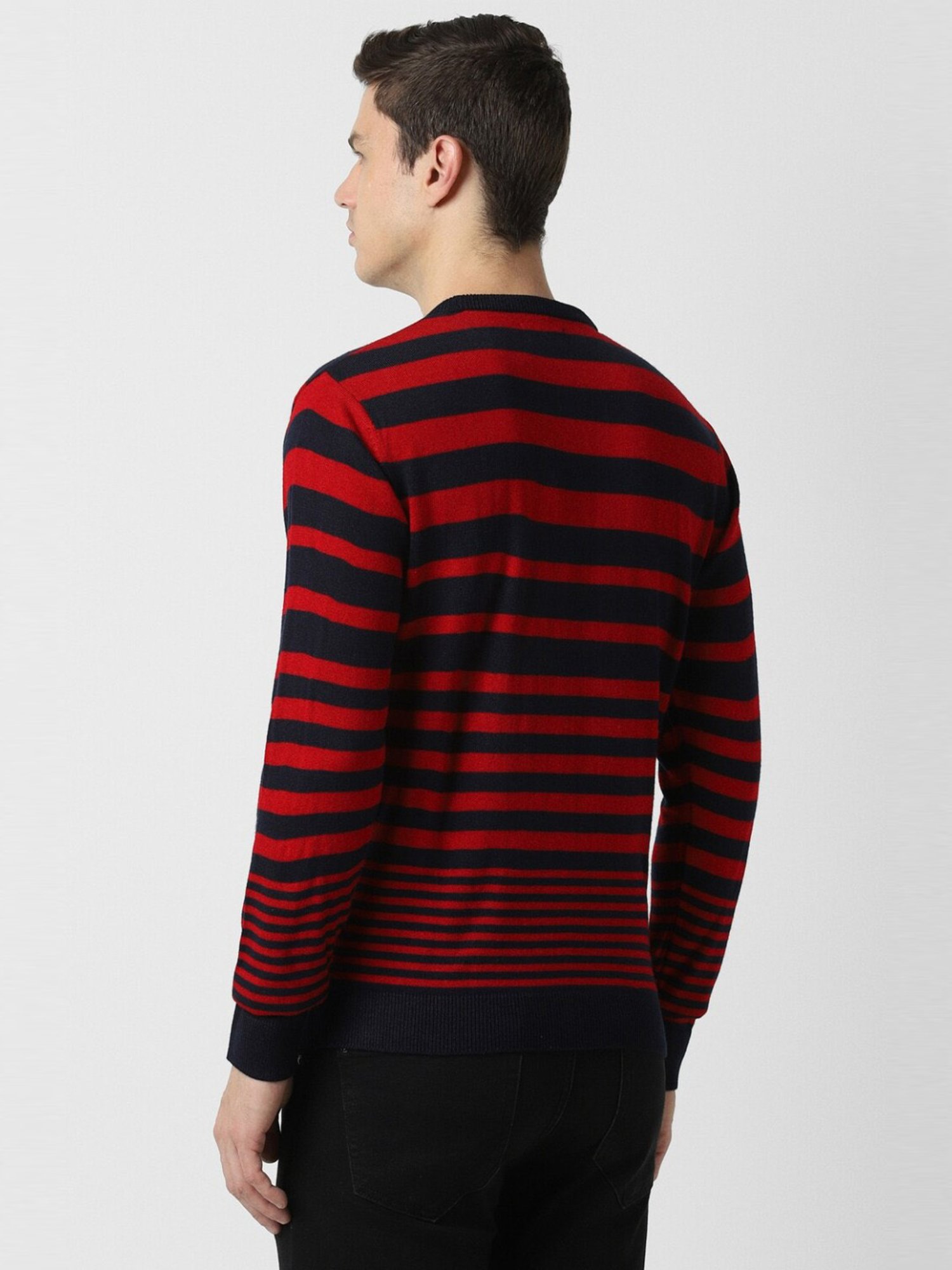 Peter England Red Regular Fit Striped Sweater