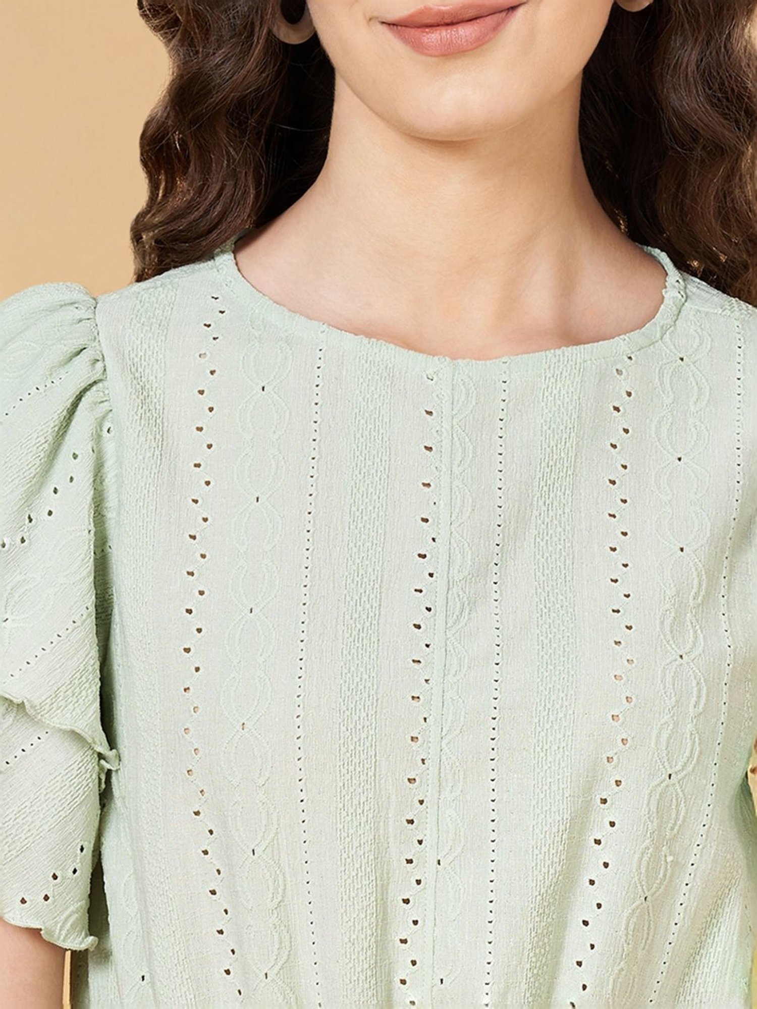 People by Pantaloons Green Self Pattern Crop Top