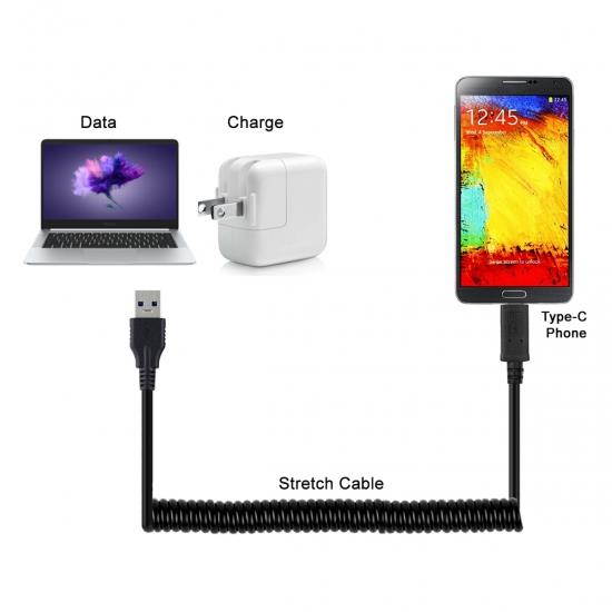 Chenyang Stretch USB-C USB 3.1 Type C to USB 3.0 A Male Data Charge Cable for Tablet & Phone & Laptop