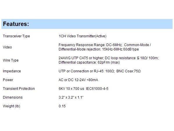 1Ch Active Balue Transmitter 12V DC