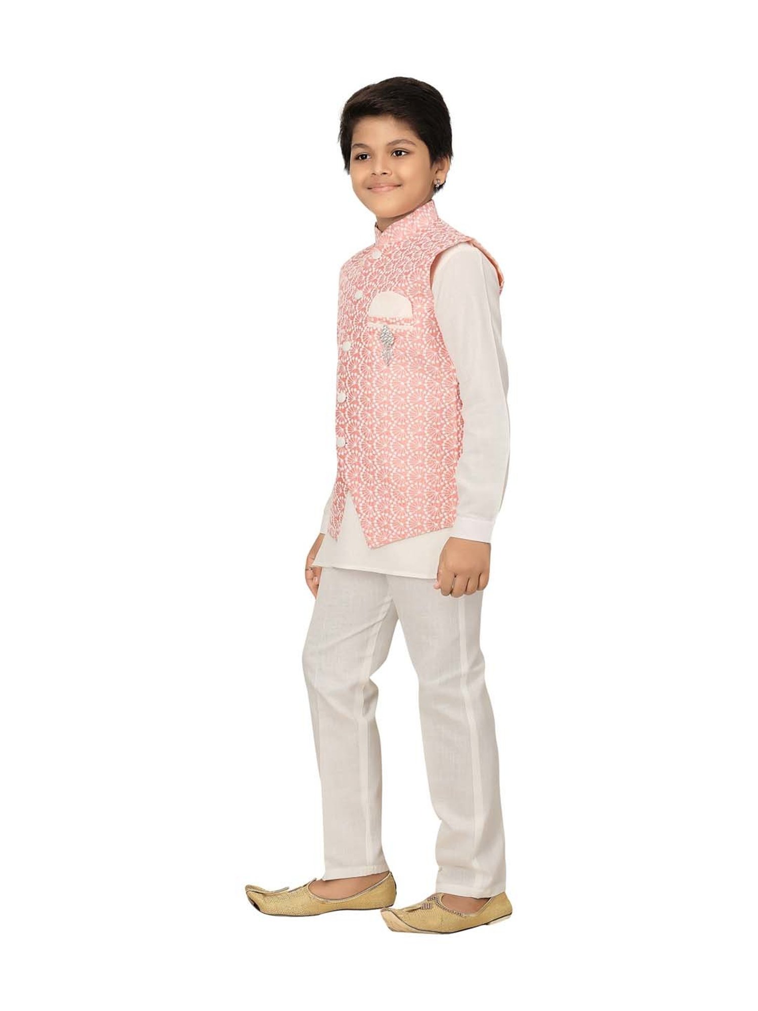 VASTRAMAY Boys Turquoise Floral Full Sleeves Indowestern