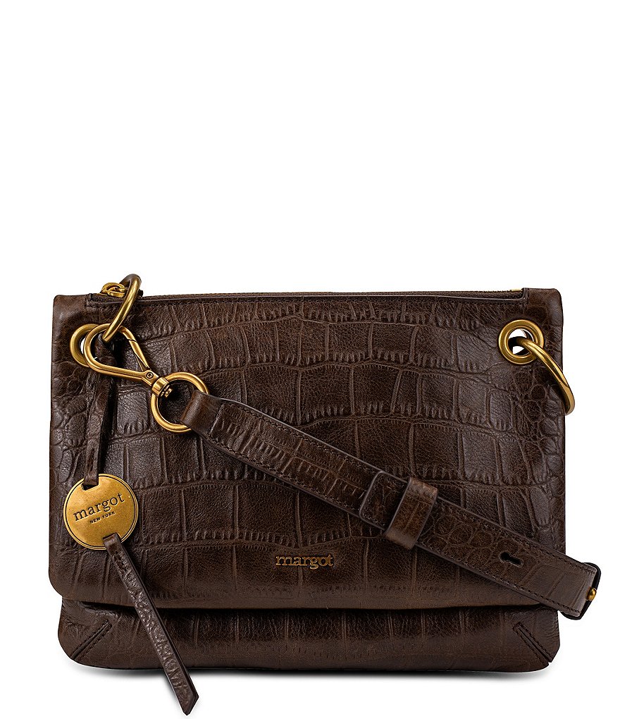 Margot Kiera Double Zip Crocodile-Embossed Leather Crossbody Bag