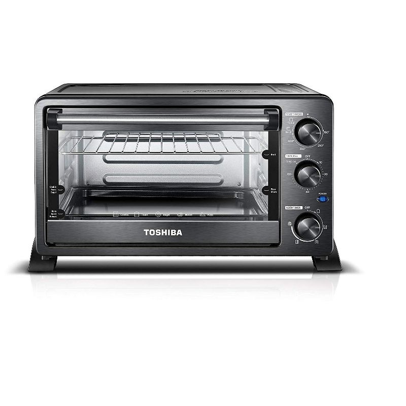 Toshiba MC25CEY-BS 6 Slice Small Stainless Convection Pizza Toaster Oven, Black