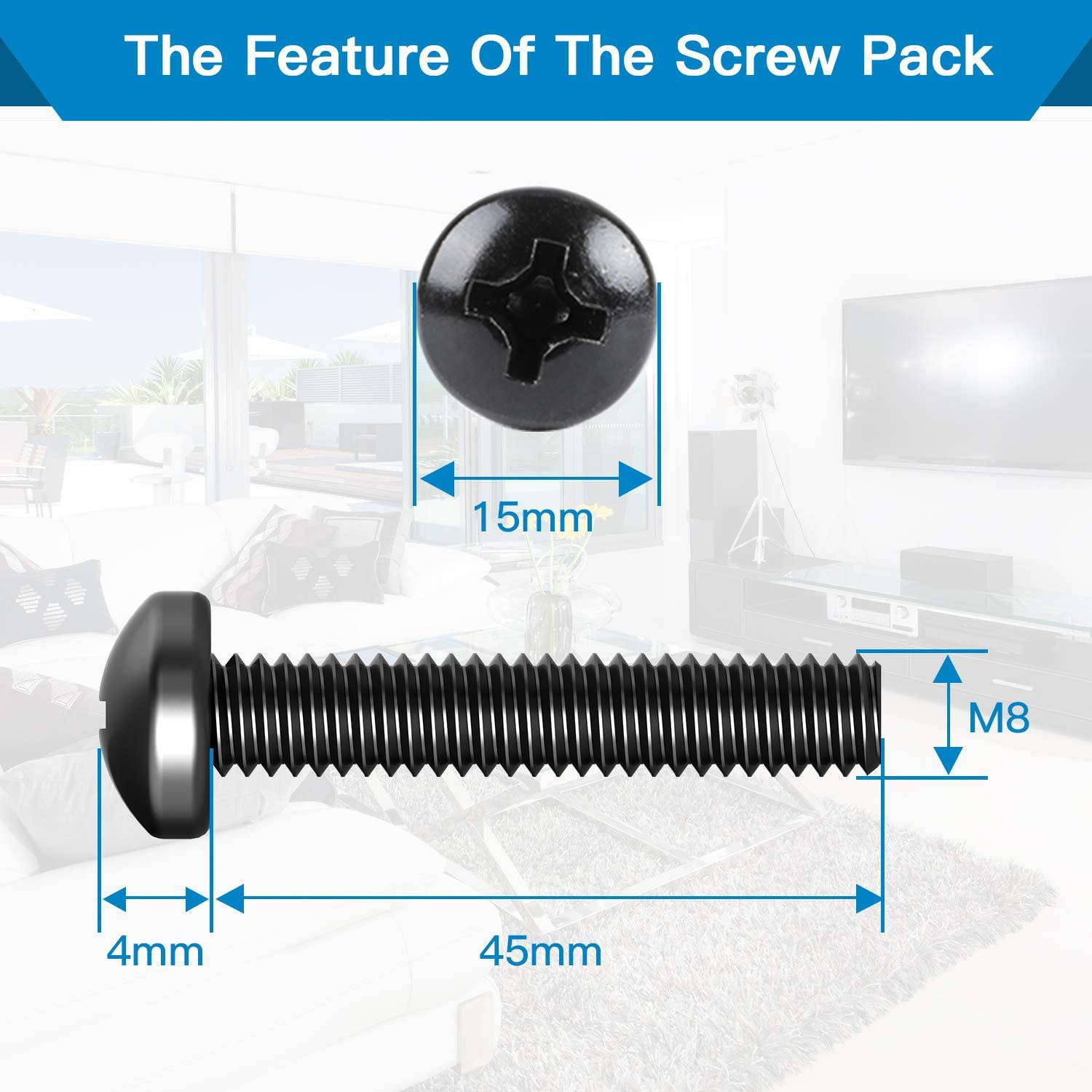 TV Mounting Hardware Screws M8 x 45mm Screws Bolts with 25mm Long Spacers for Samsung TVs Monitor Display M8 Screws for Samsung LG Vizio Philips Sony Bravia Sharps TV Wall Mount Bracket