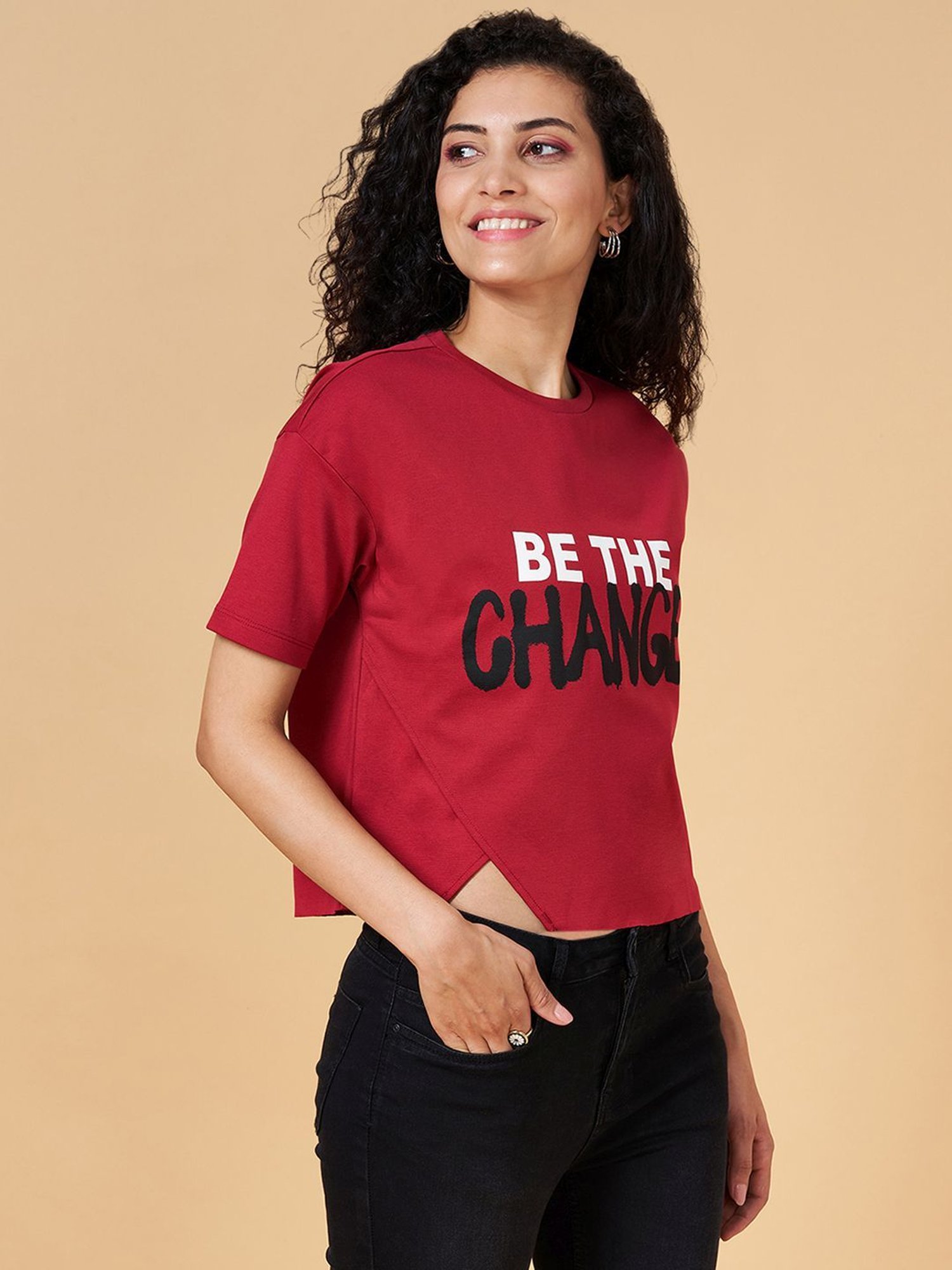People by Pantaloons Maroon Graphic Print Top