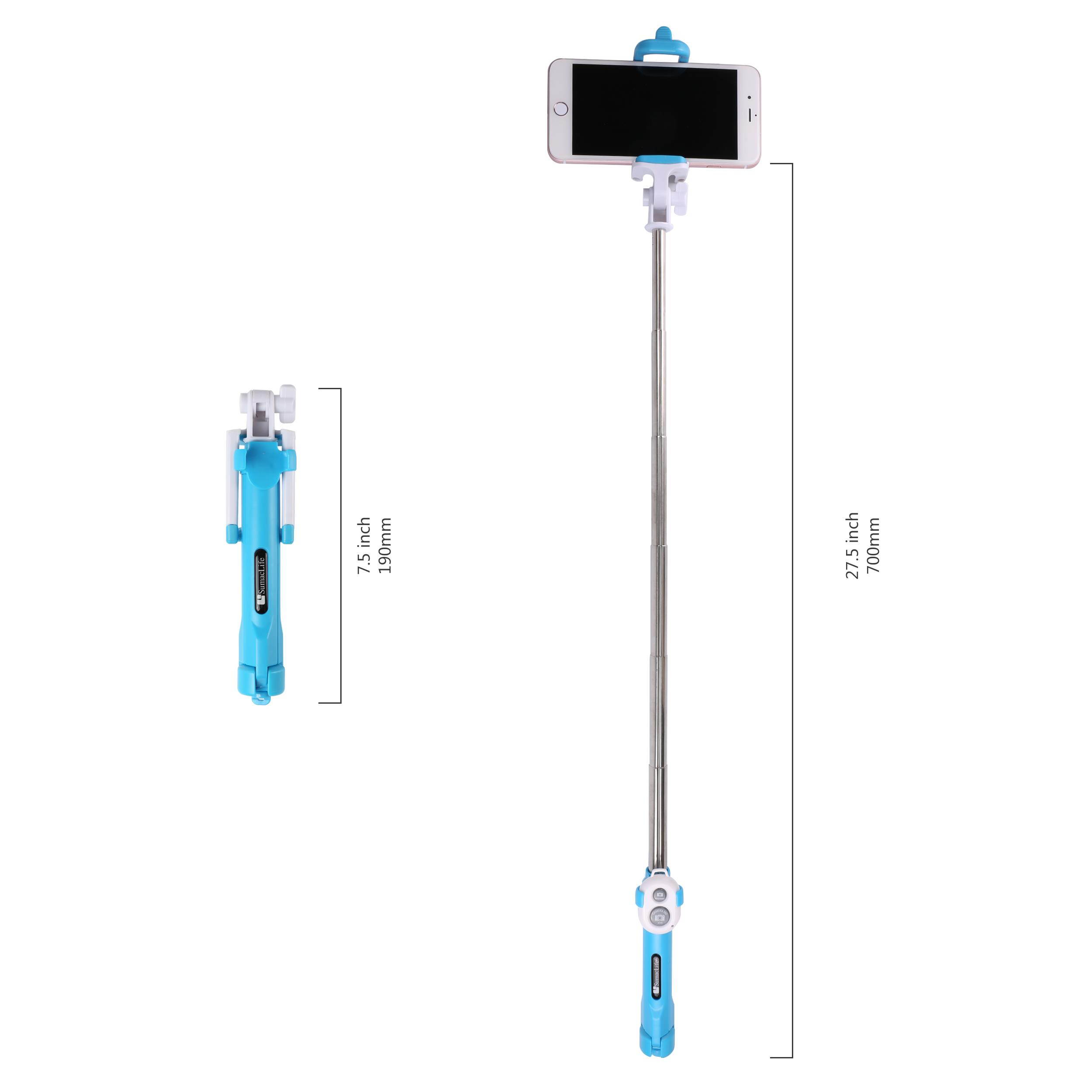 SumacLife Blue Hybrid 2-in-1 Bluetooth Selfie Stick with Built-in Tripod and Wireless Remote Control Shutter for Smartphones