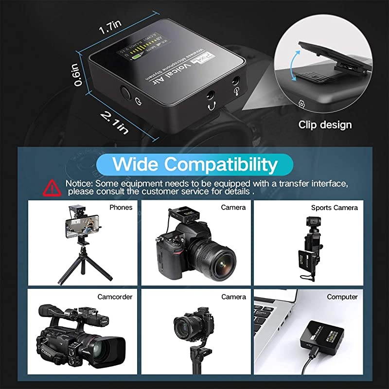 UHF Wireless Lavalier Microphone System with 1 Receiver 2 Transmitters and 2 Lapel Microphones Compatible with CameraSmartphonesDSLRand Video CamerasMobile Devices YouTube Facebook Live