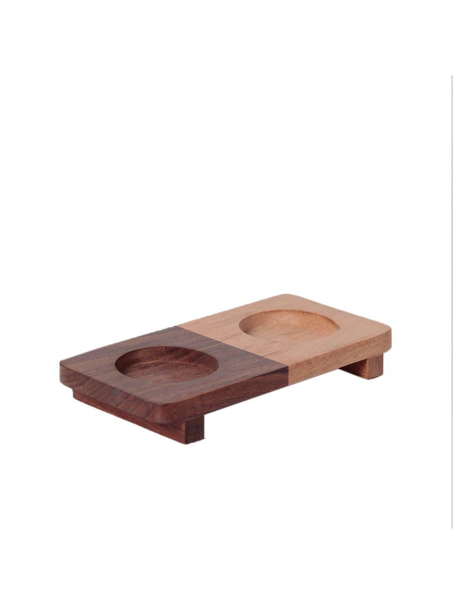 Unravel India Brown Ripple Wood Handcrafted Salt & Pepper Shaker With Stand (0.025 L)