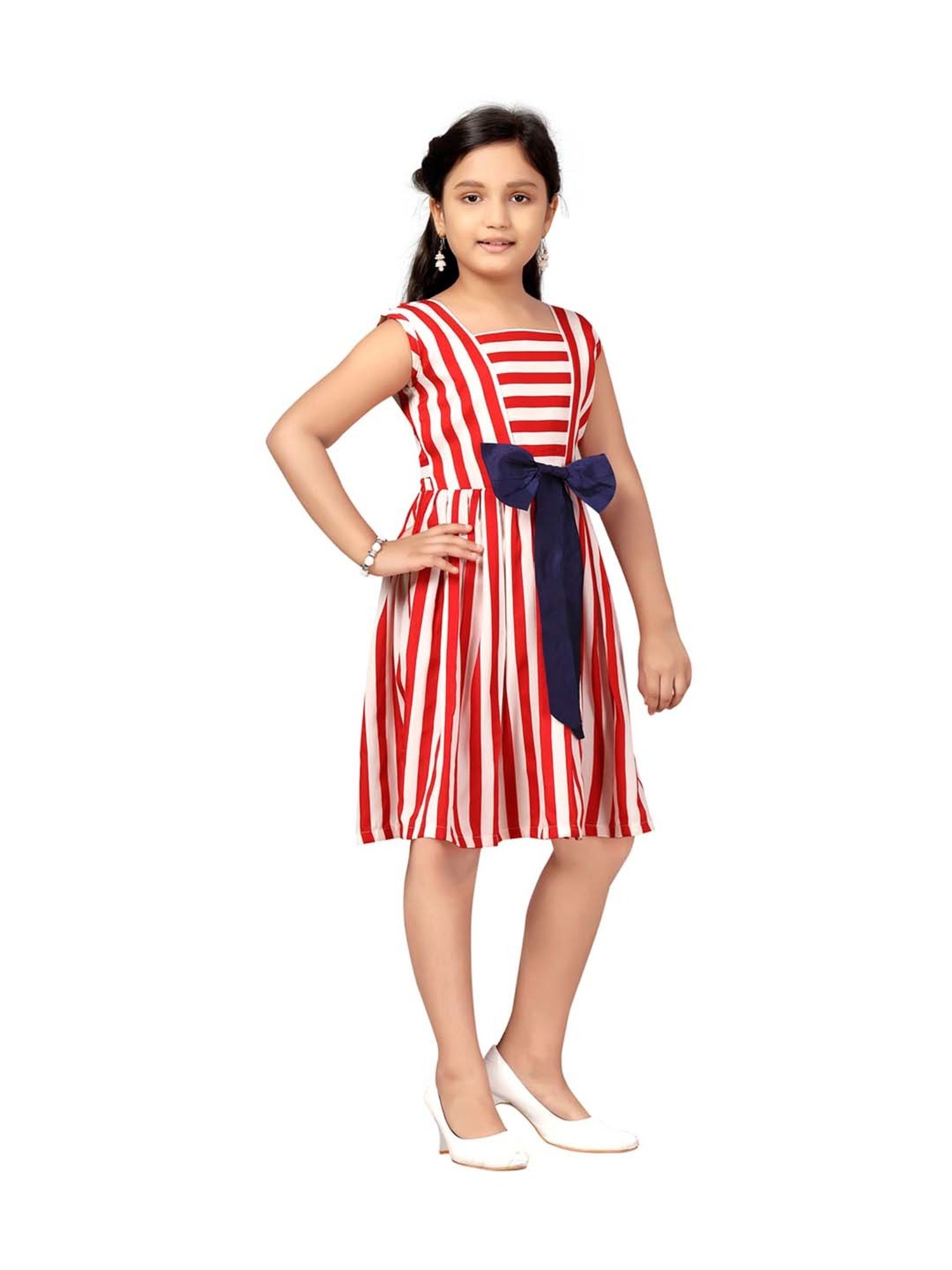 Aarika Kids Red & White Striped Dress