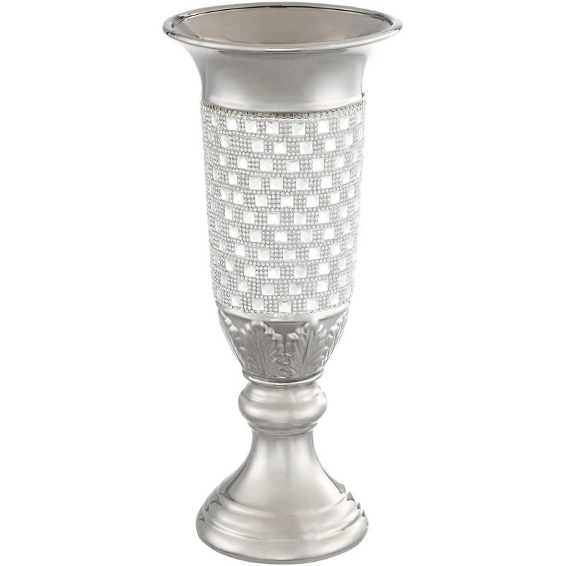 Dahlia Studios Alino Crystal 16" High Silver Pillar Urn Vase