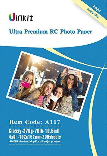 RC Ultra Premium Photo Paper - 4x6 High Glossy Photographic Paper 100% Waterproof - Uinkit 200Sheets For Inkjet Printing