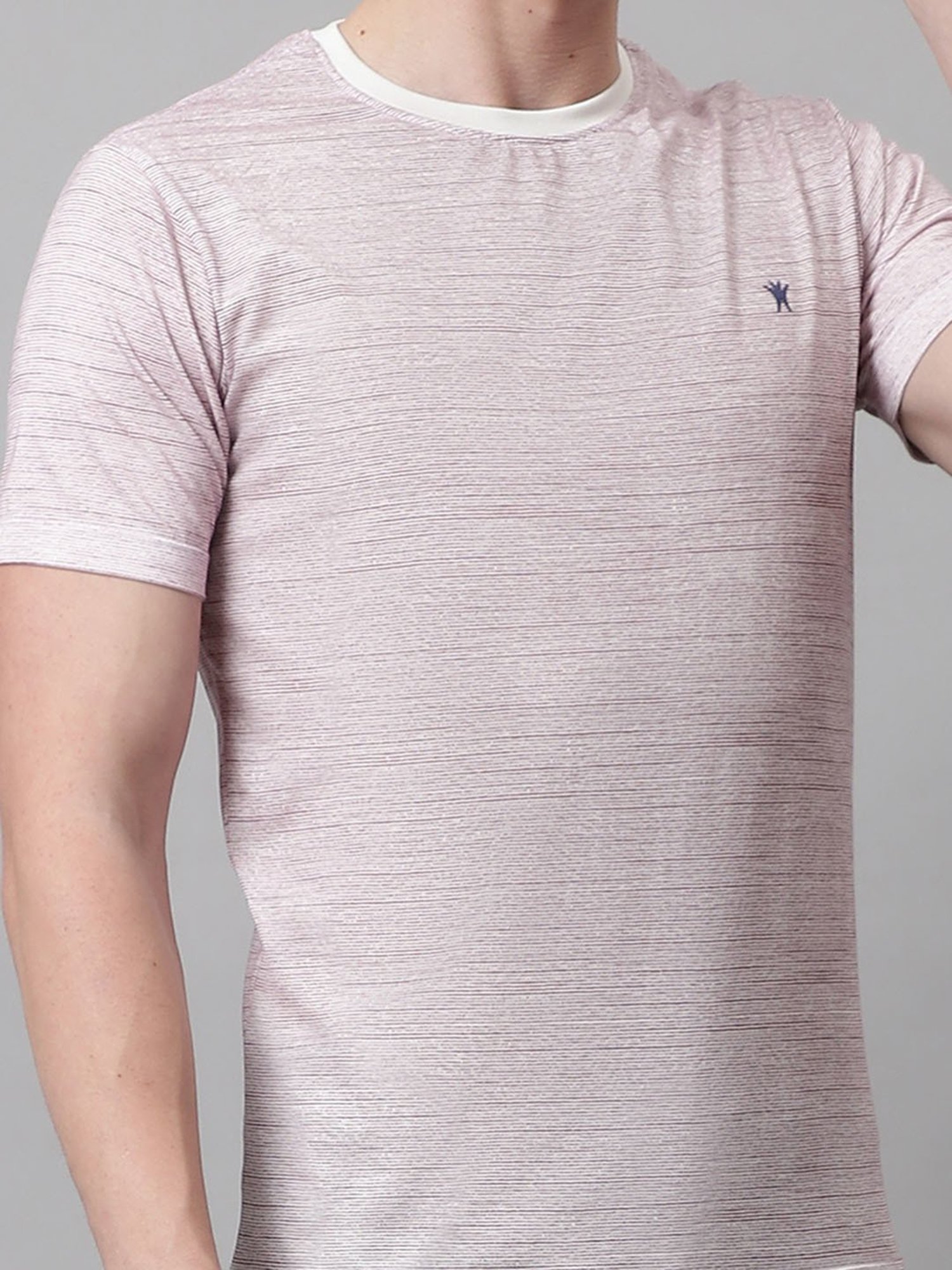 Venitian- Forbidden Clothing Light Mauve Slim Fit Self Design Crew T-Shirt