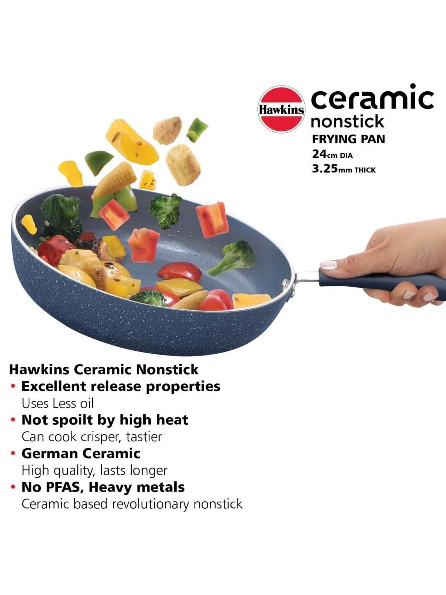 Hawkins Ceramic Nonstick Frying with Glass Lid Fry Pan 23 cm diameter with Lid 2 L capacity