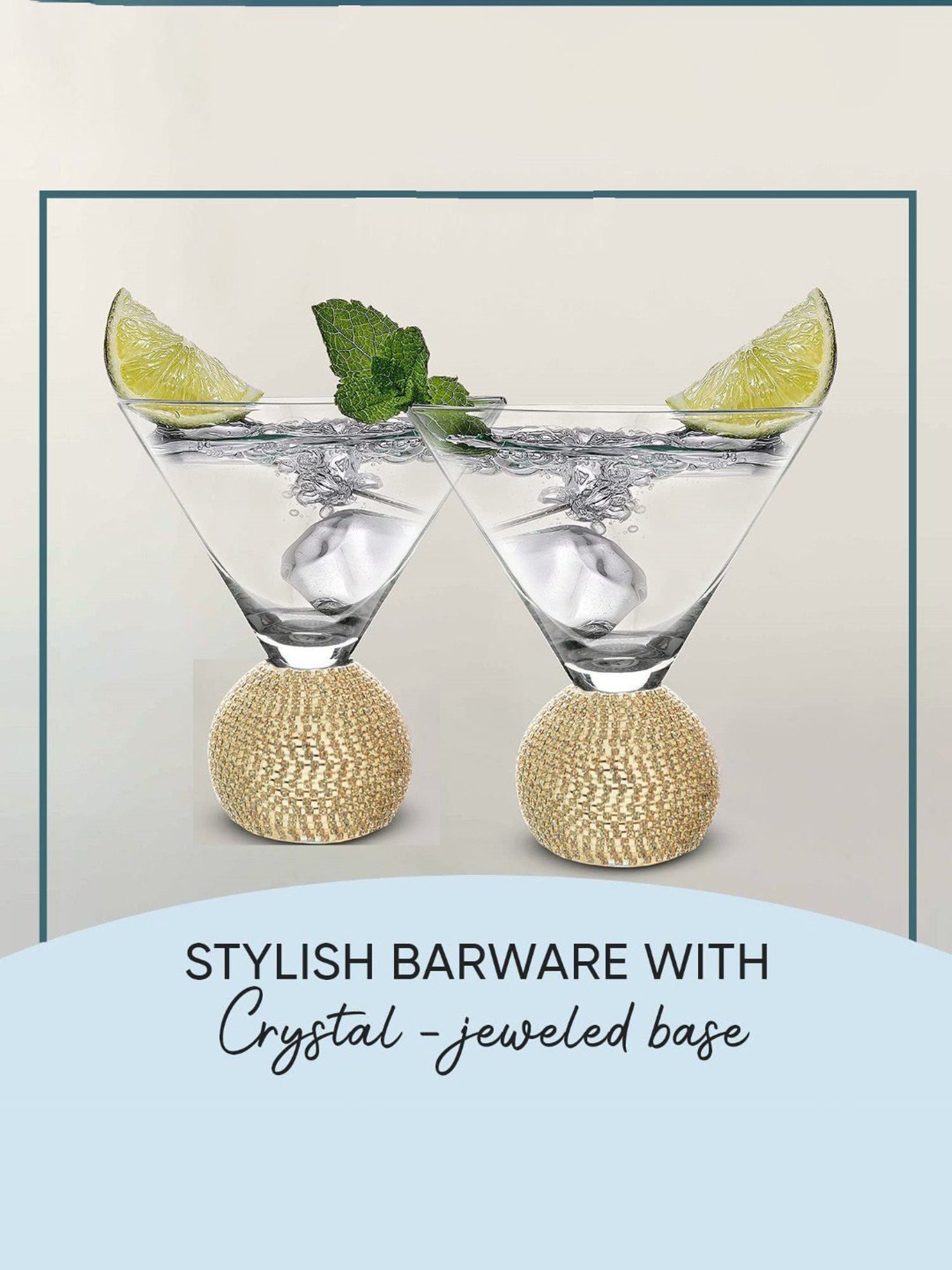 Melbify Jewel Ball Transparent Glass Martini & Wine Glass with Designer Bottom (220ml) - Set of 2