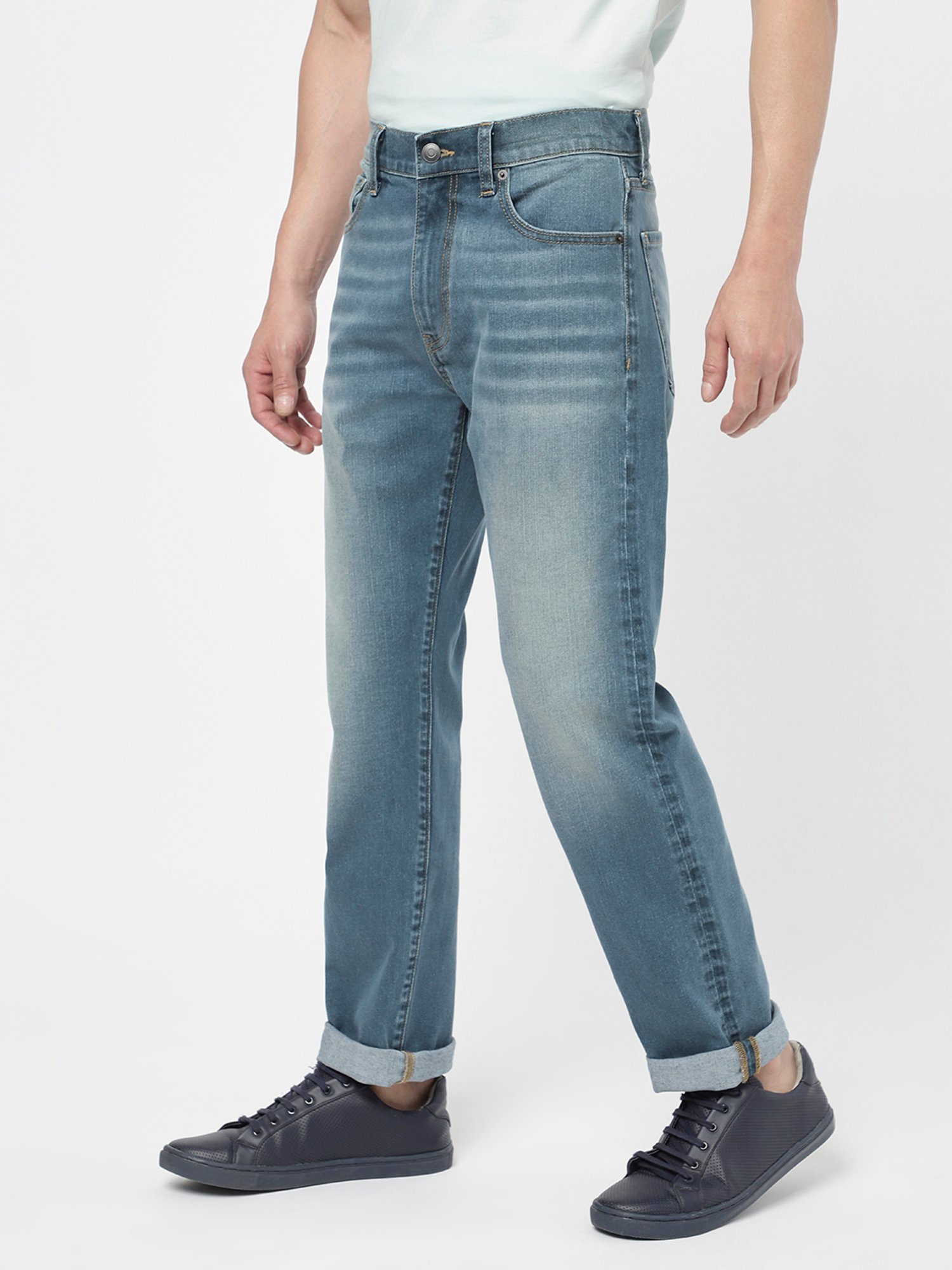 Passion Blue Regular Fit Heavily Washed Jeans