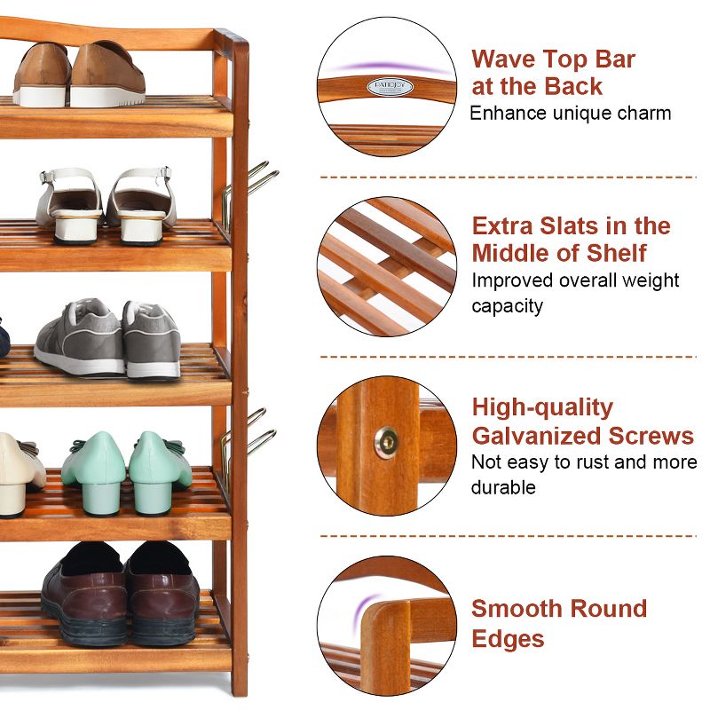 Costway 5-Tier Wood Shoe Rack Freestanding Shoe Storage Organizer Heavy-duty