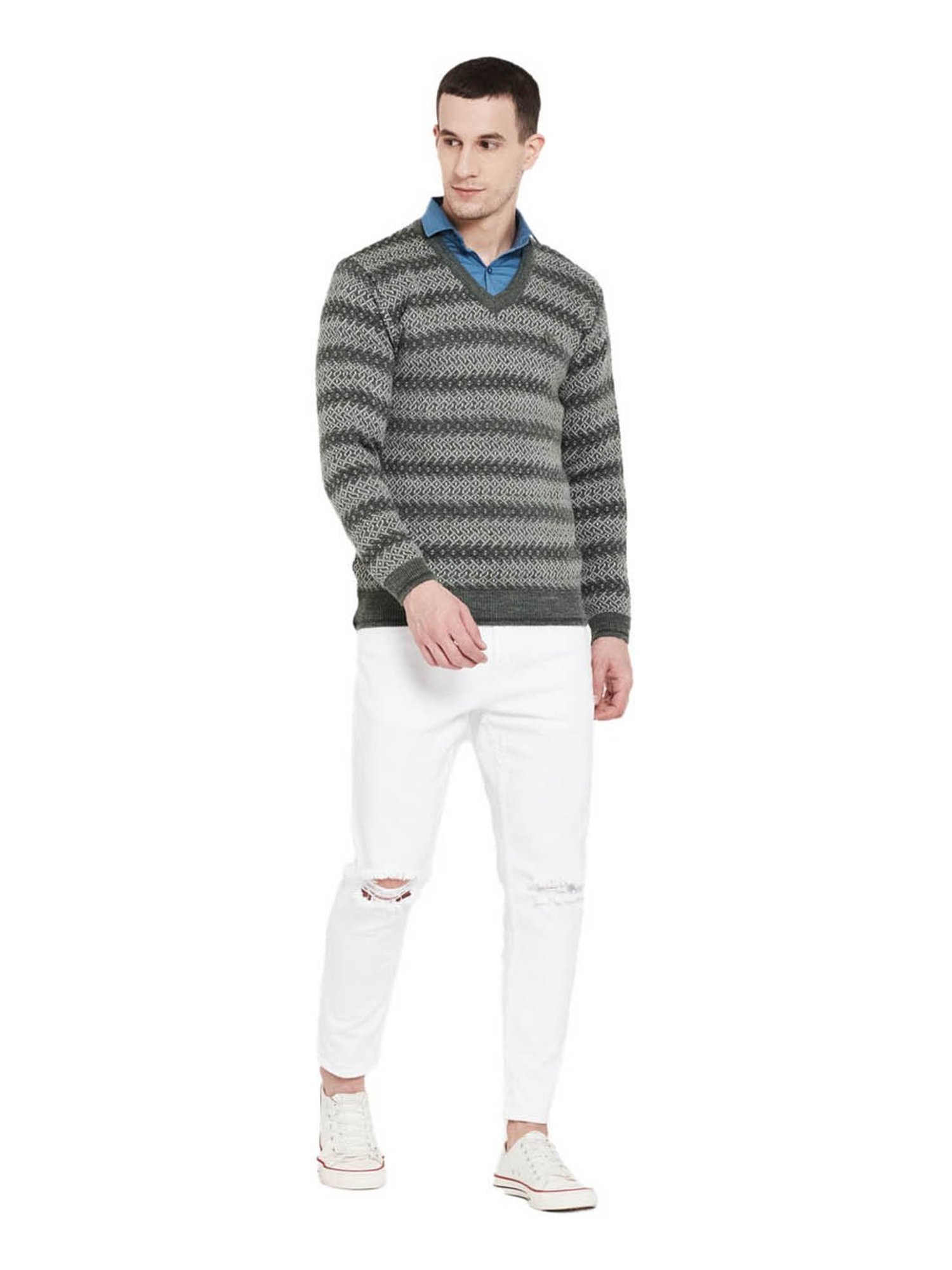 Duke Sage Green Self Design Sweater