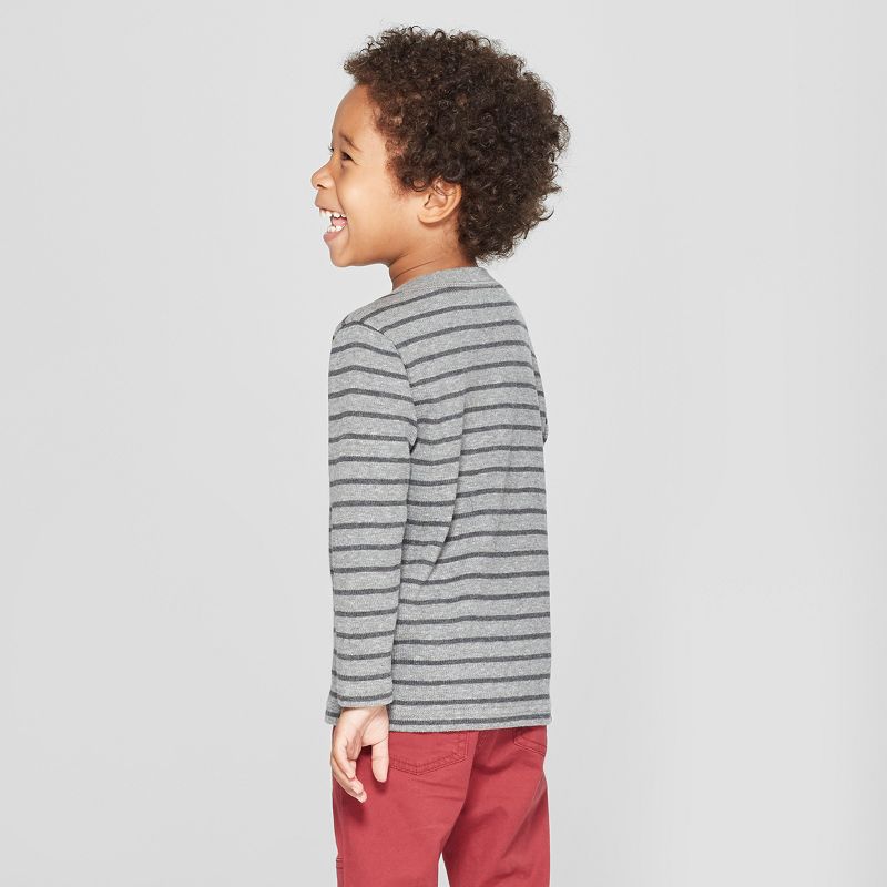 Toddler Boys' Long Sleeve Striped Henley - Cat & Jack™ Gray 12M