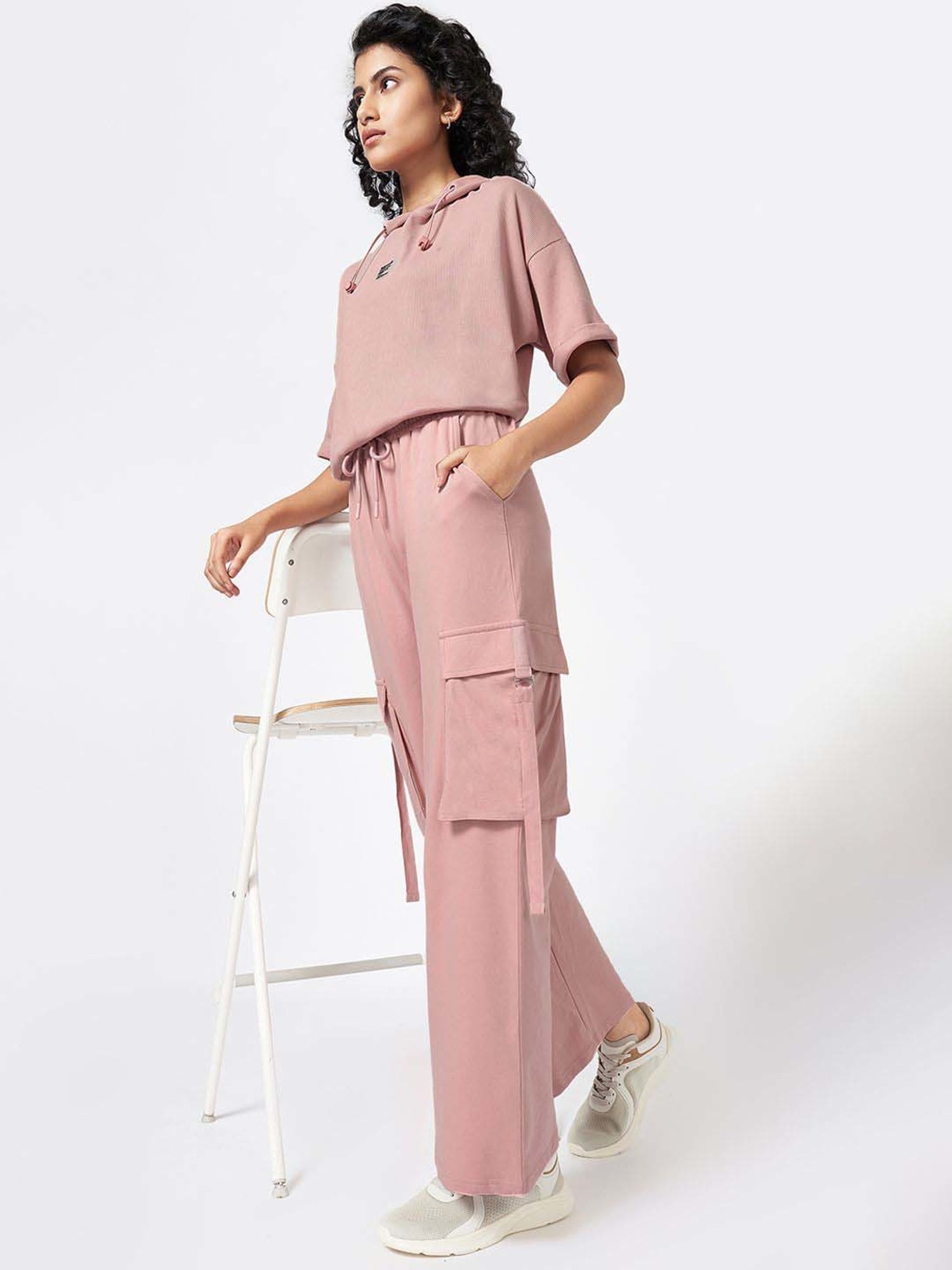 Ajile by Pantaloons Pink Cotton Plain Flared Pants