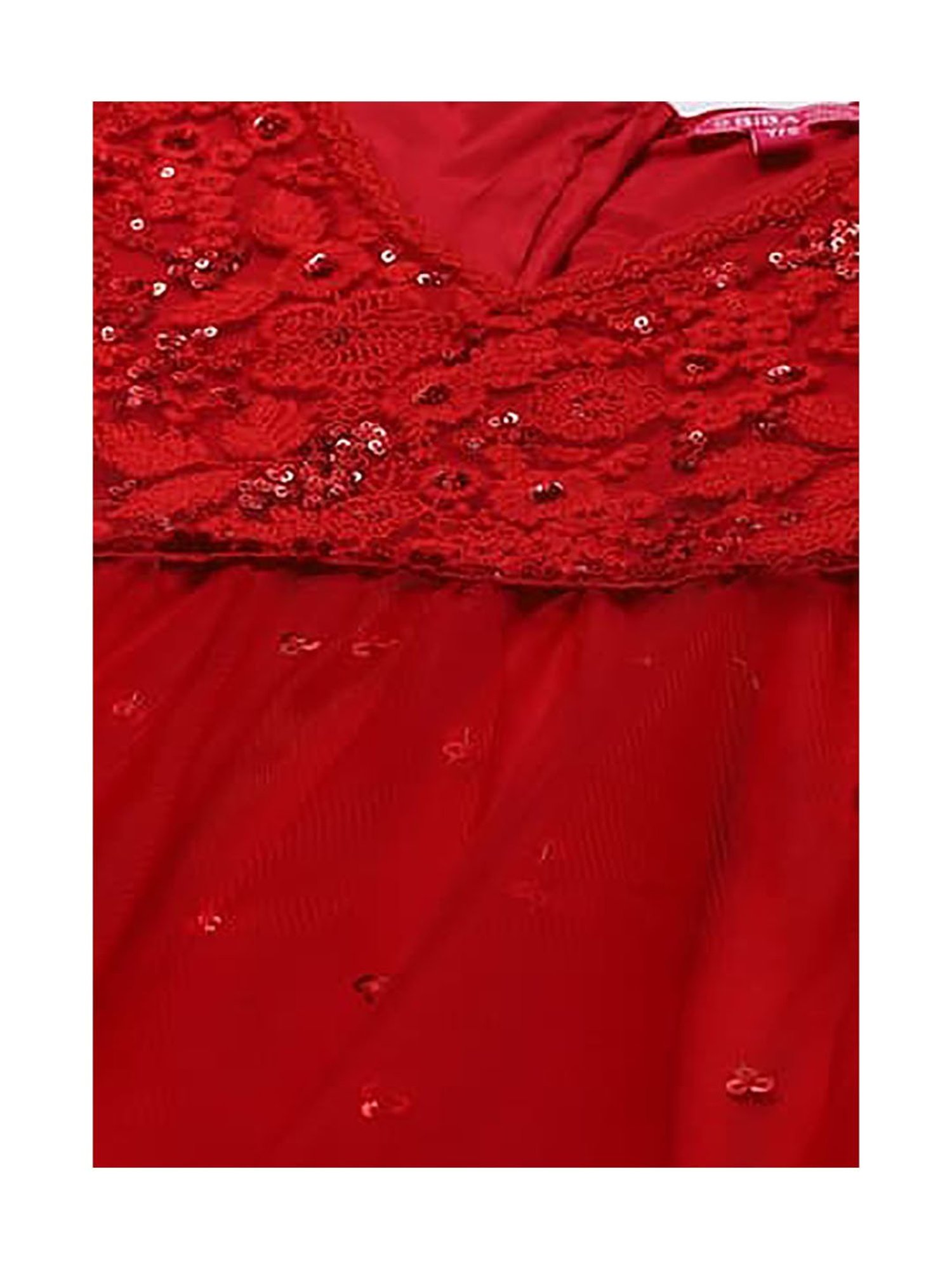 BIBA Girls Red Embroidered Full Sleeves Gown