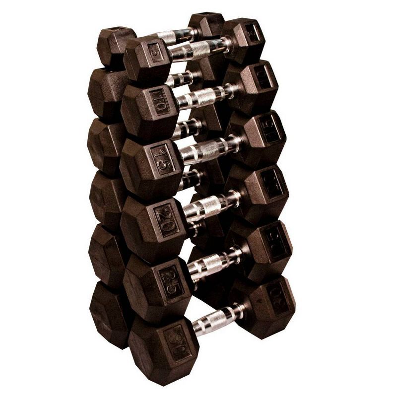 Body-Solid Powerline Dumbbell Rack with Rubber Hex Dumbbell Set - (5-30lbs)