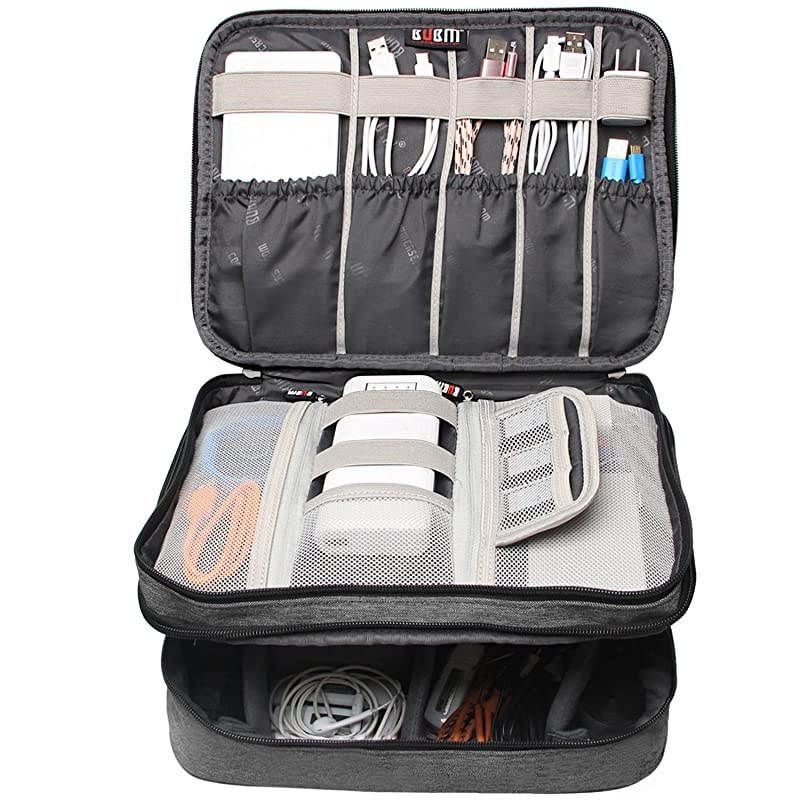 Electronic Organizer, Double Layer Travel Gadget Storage Bag for Cables, Cord, USB Flash Drive, Power Bank and More-a Sleeve Pouch for 7.9" iPad Mini(Medium,Black)