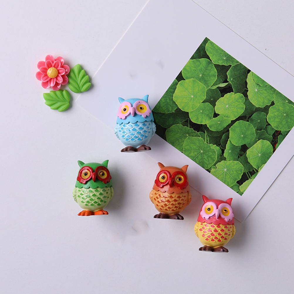 4PCS Mini Owl Refrigerator Stickers 3D PVC Animal Fridge Magnets for Home Decoration (Random Color)