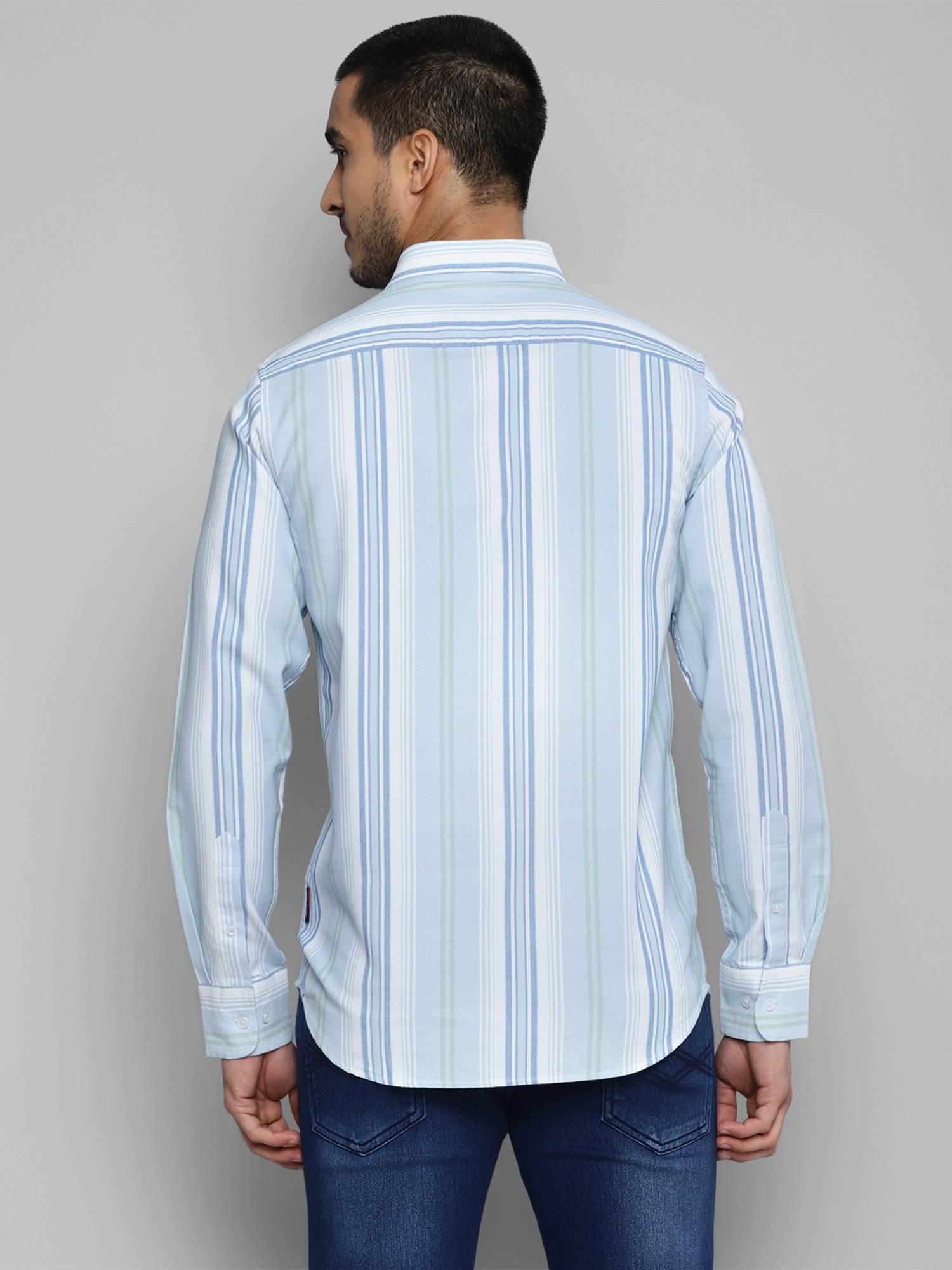 Allen cooper Light Blue Regular Fit Striped Cotton Shirt