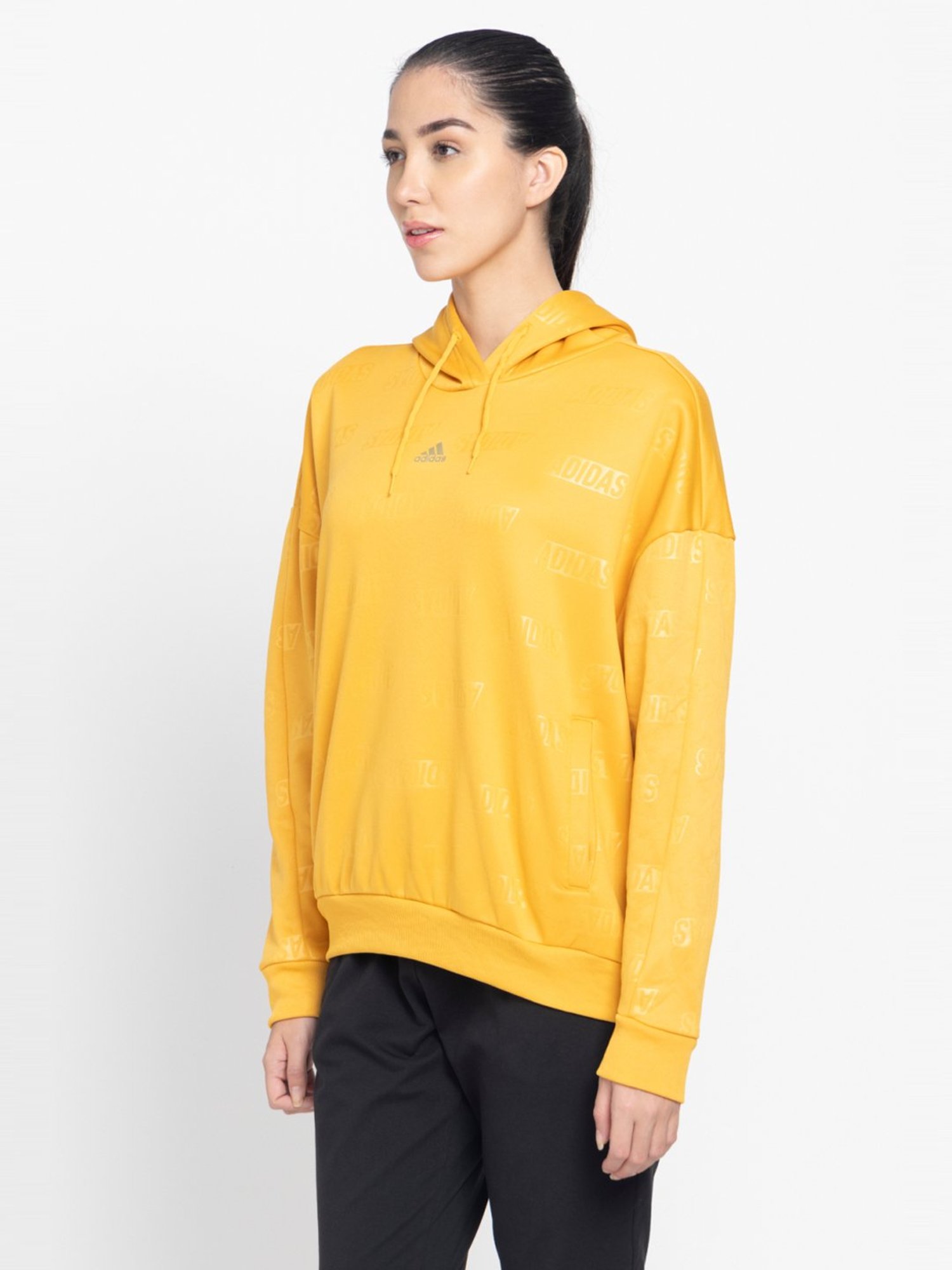 adidas Yellow Printed Sports Hoodie