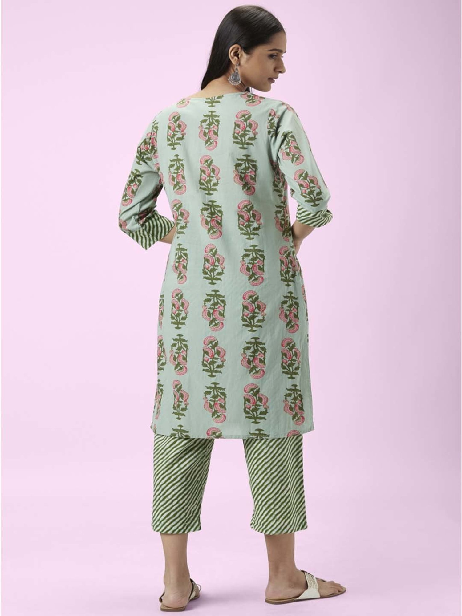 Rangmanch by Pantaloons Mint Green Cotton Floral Print Kurta Palazzo Set