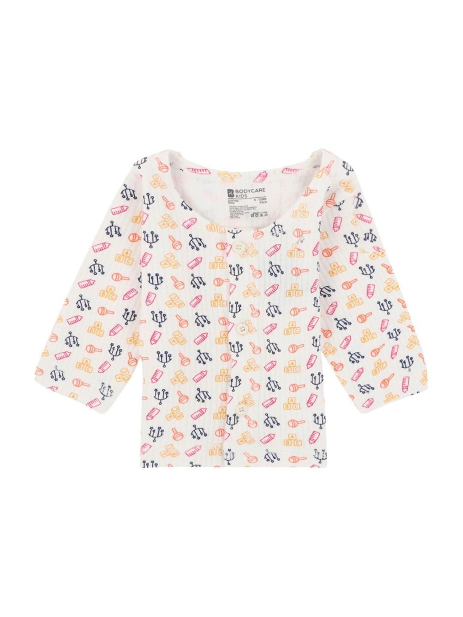 Bodycare Kids White & Yellow Cotton Printed Full Sleeves T-Shirt Set